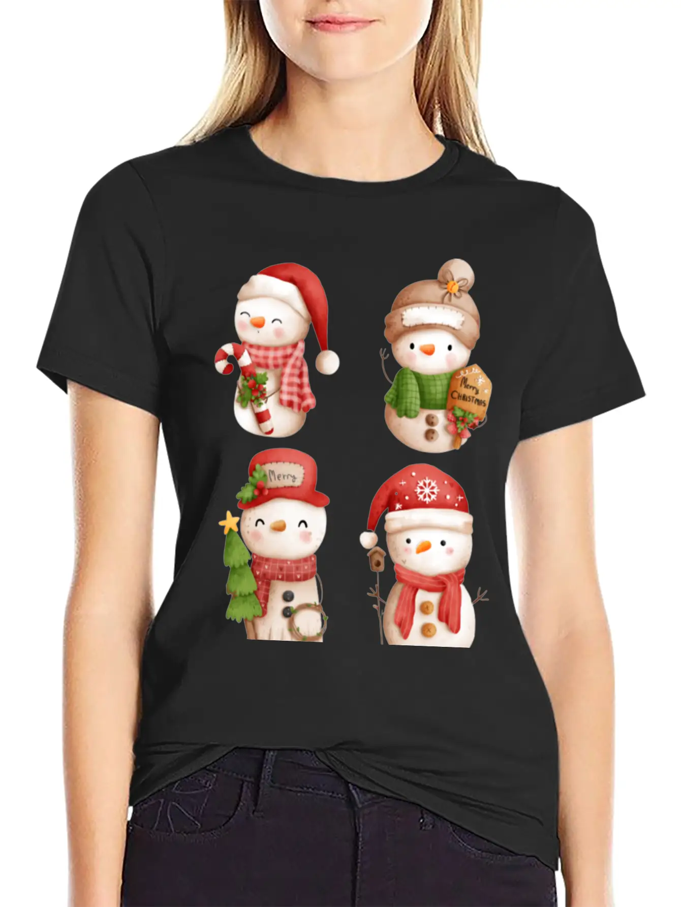 Snowmen In Christmas Mode Happy Holidays Breathable Graphic T-Shirt – Perfect For Casual Days