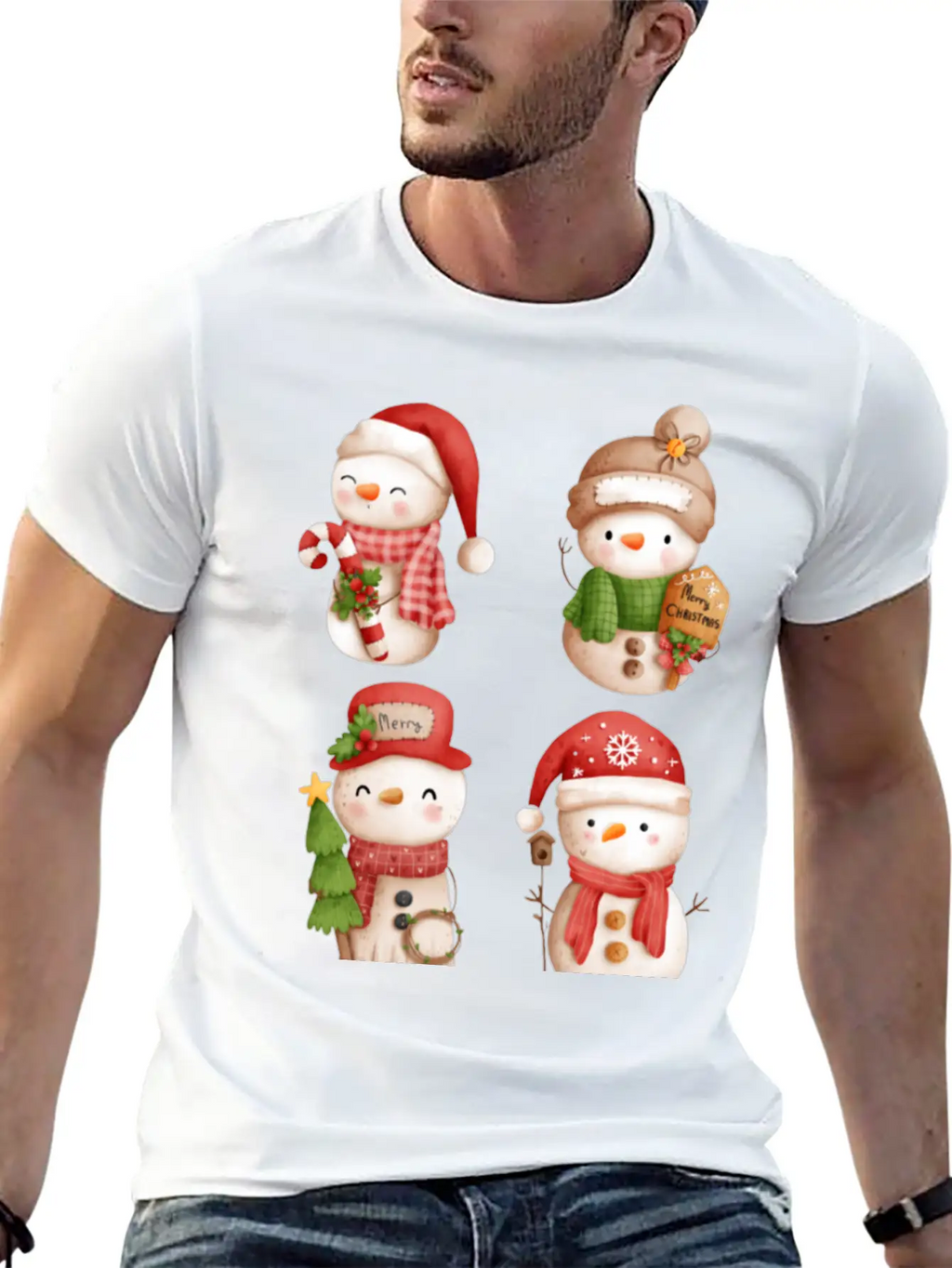 Snowmen In Christmas Mode Happy Holidays Breathable Graphic T-Shirt – Perfect For Casual Days