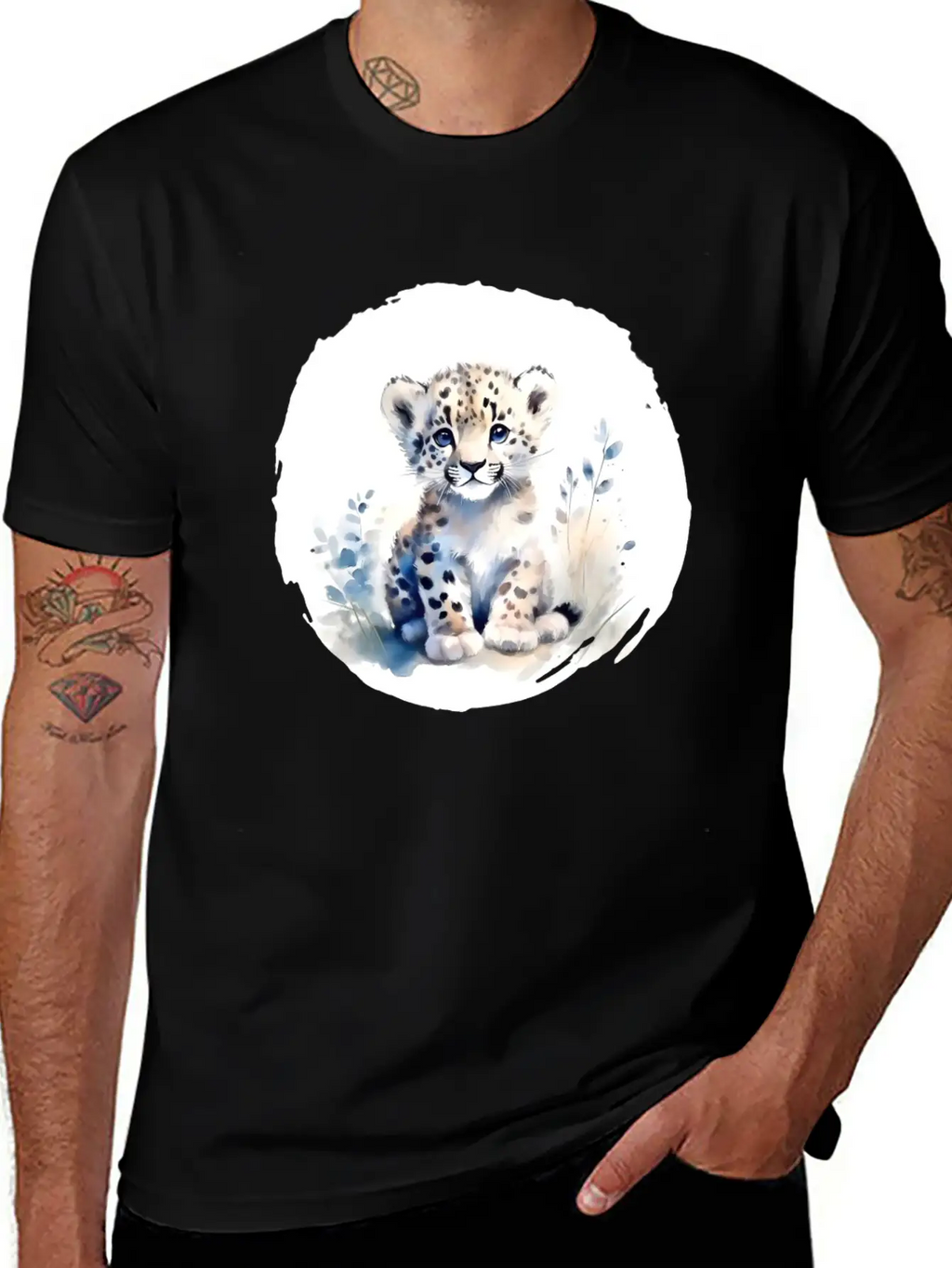 Snowy Leopard Watercolor Stylish Everyday T-Shirt – Unisex Basic Cotton Tee