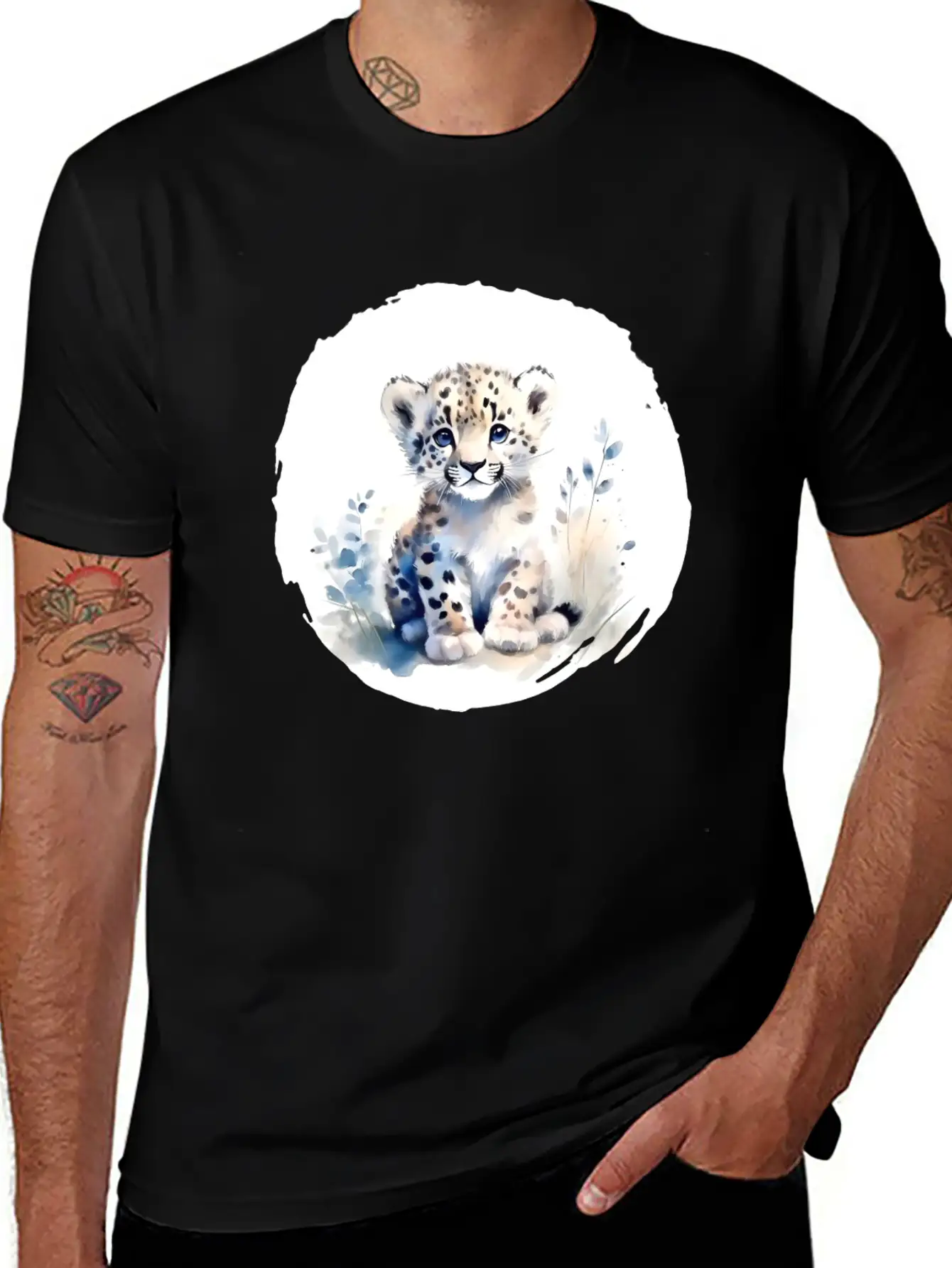 Snowy Leopard Watercolor Stylish Everyday T-Shirt – Unisex Basic Cotton Tee