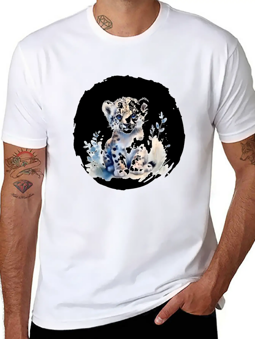 Snowy Leopard Watercolor Stylish Everyday T-Shirt – Unisex Basic Cotton Tee