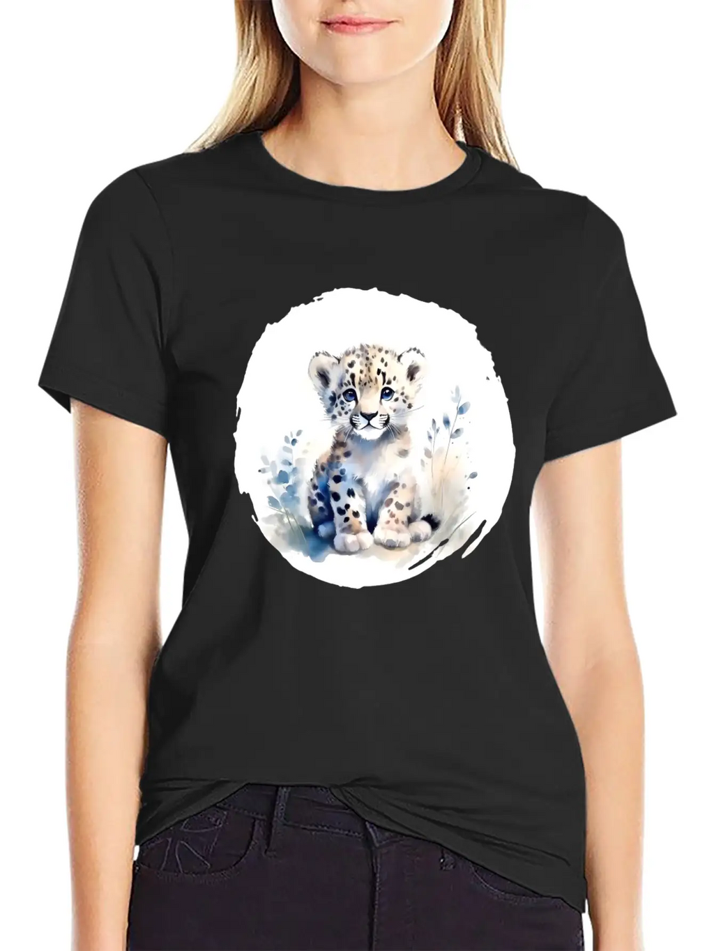 Snowy Leopard Watercolor Stylish Everyday T-Shirt – Unisex Basic Cotton Tee