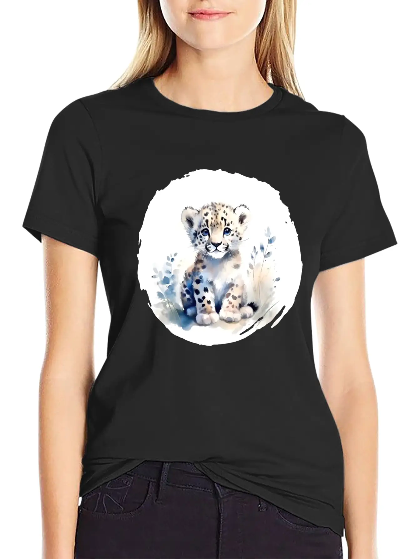 Snowy Leopard Watercolor Stylish Everyday T-Shirt – Unisex Basic Cotton Tee