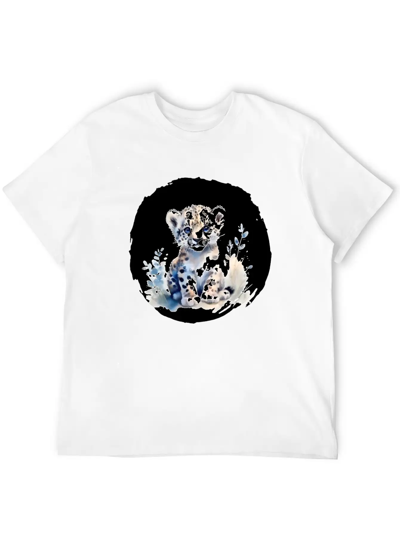Snowy Leopard Watercolor Stylish Everyday T-Shirt – Unisex Basic Cotton Tee
