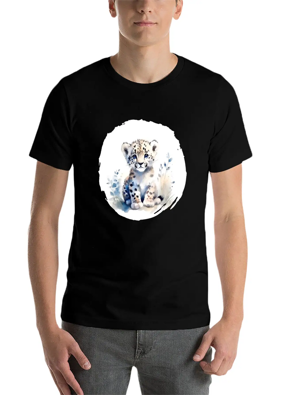Snowy Leopard Watercolor Stylish Everyday T-Shirt – Unisex Basic Cotton Tee