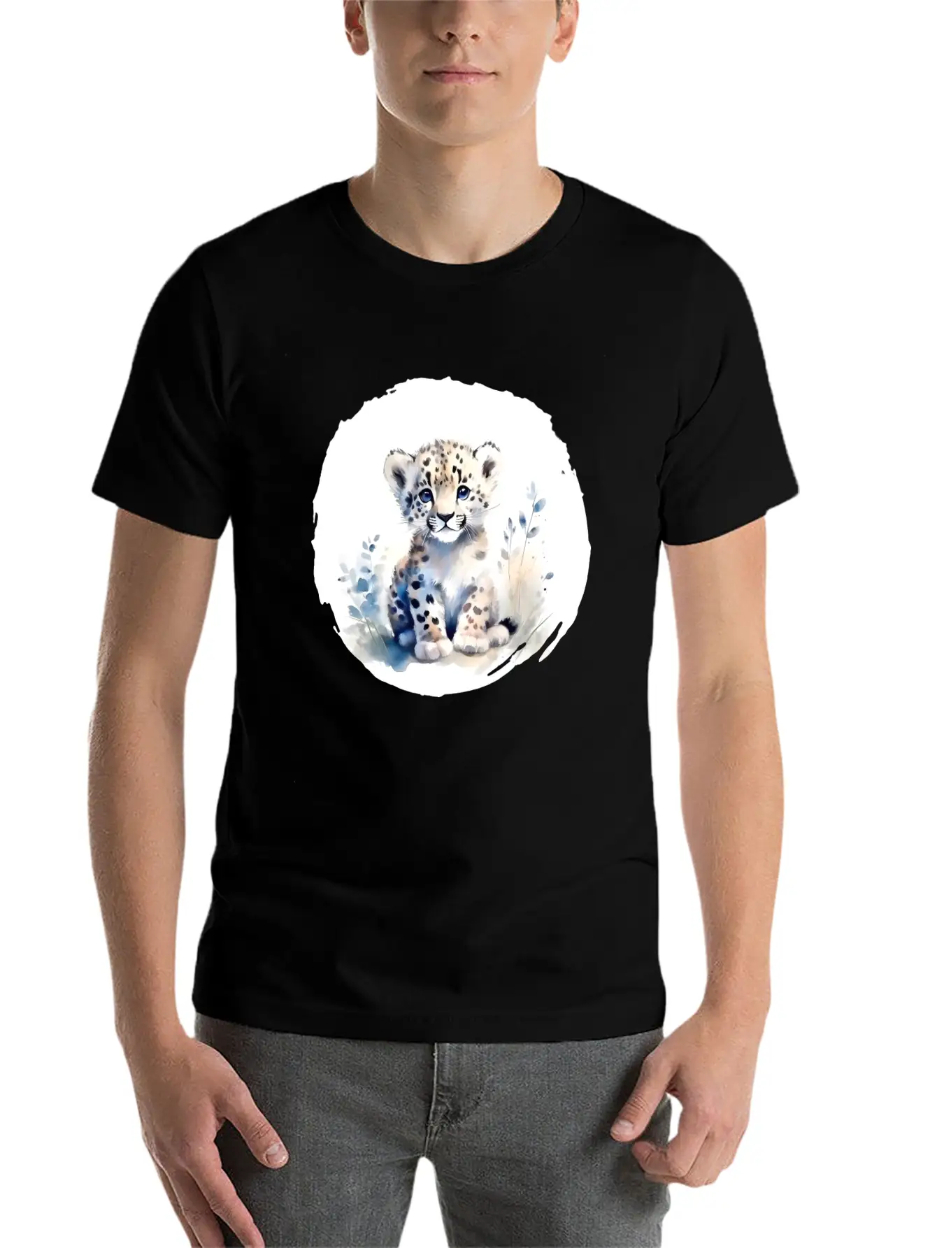 Snowy Leopard Watercolor Stylish Everyday T-Shirt – Unisex Basic Cotton Tee