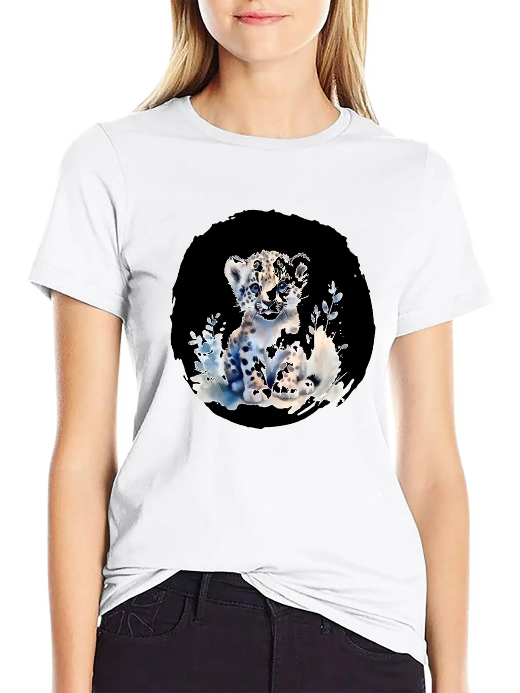 Snowy Leopard Watercolor Stylish Everyday T-Shirt – Unisex Basic Cotton Tee