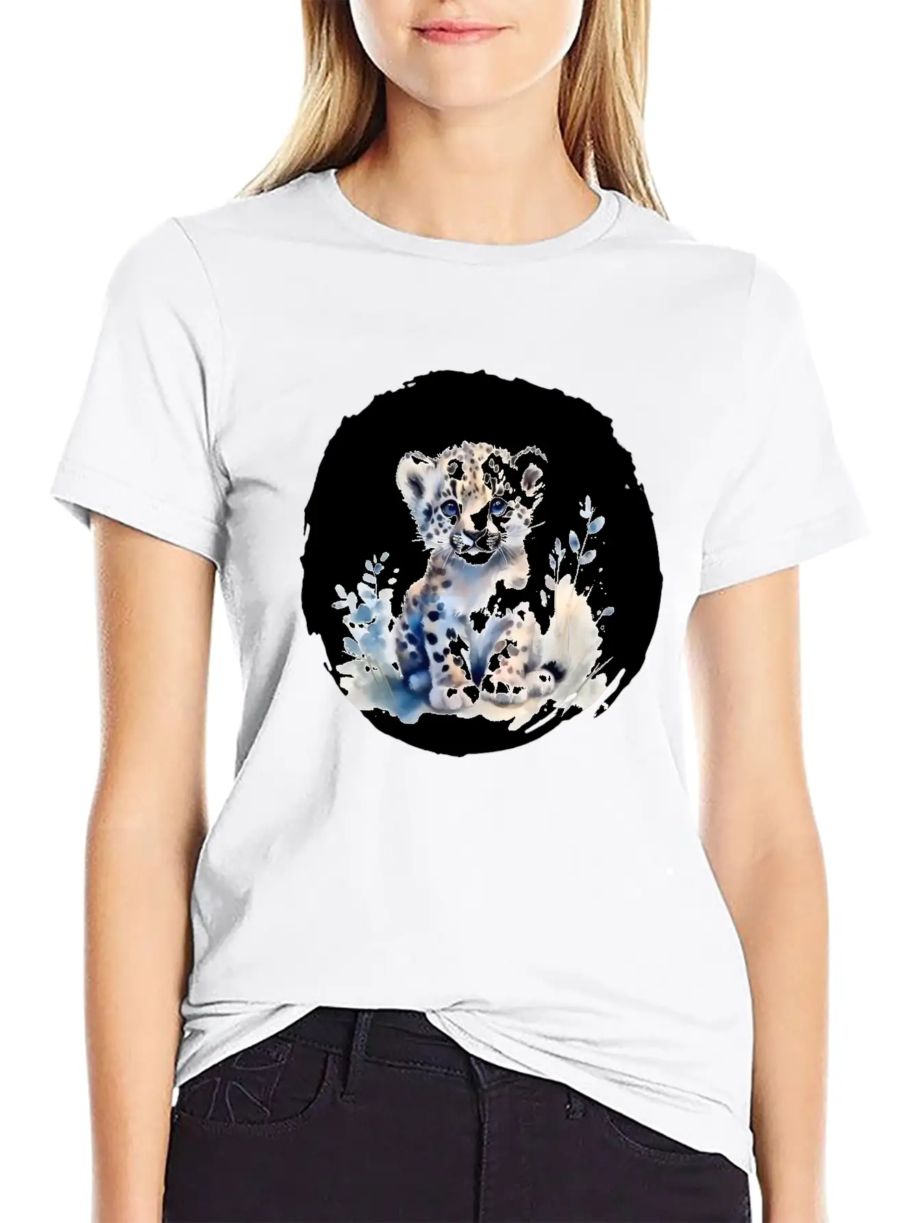 Snowy Leopard Watercolor Stylish Everyday T-Shirt – Unisex Basic Cotton Tee