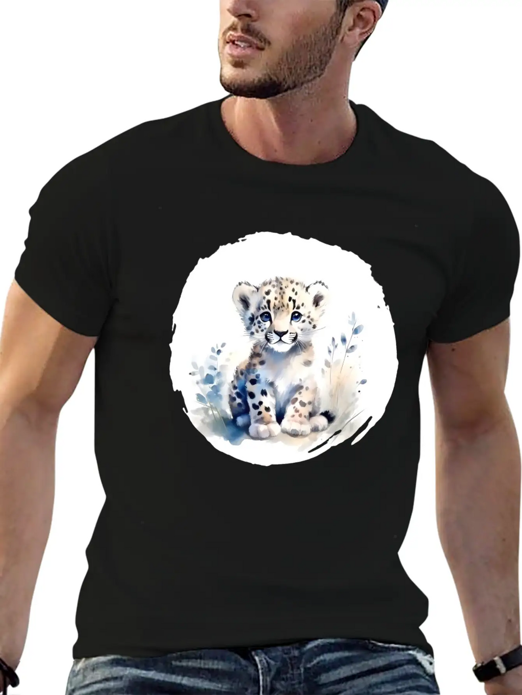 Snowy Leopard Watercolor Stylish Everyday T-Shirt – Unisex Basic Cotton Tee