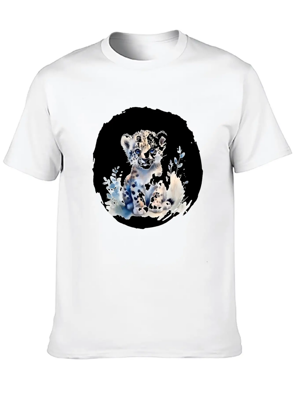 Snowy Leopard Watercolor Timeless Short Sleeve Tee – Comfy And Minimalist Design