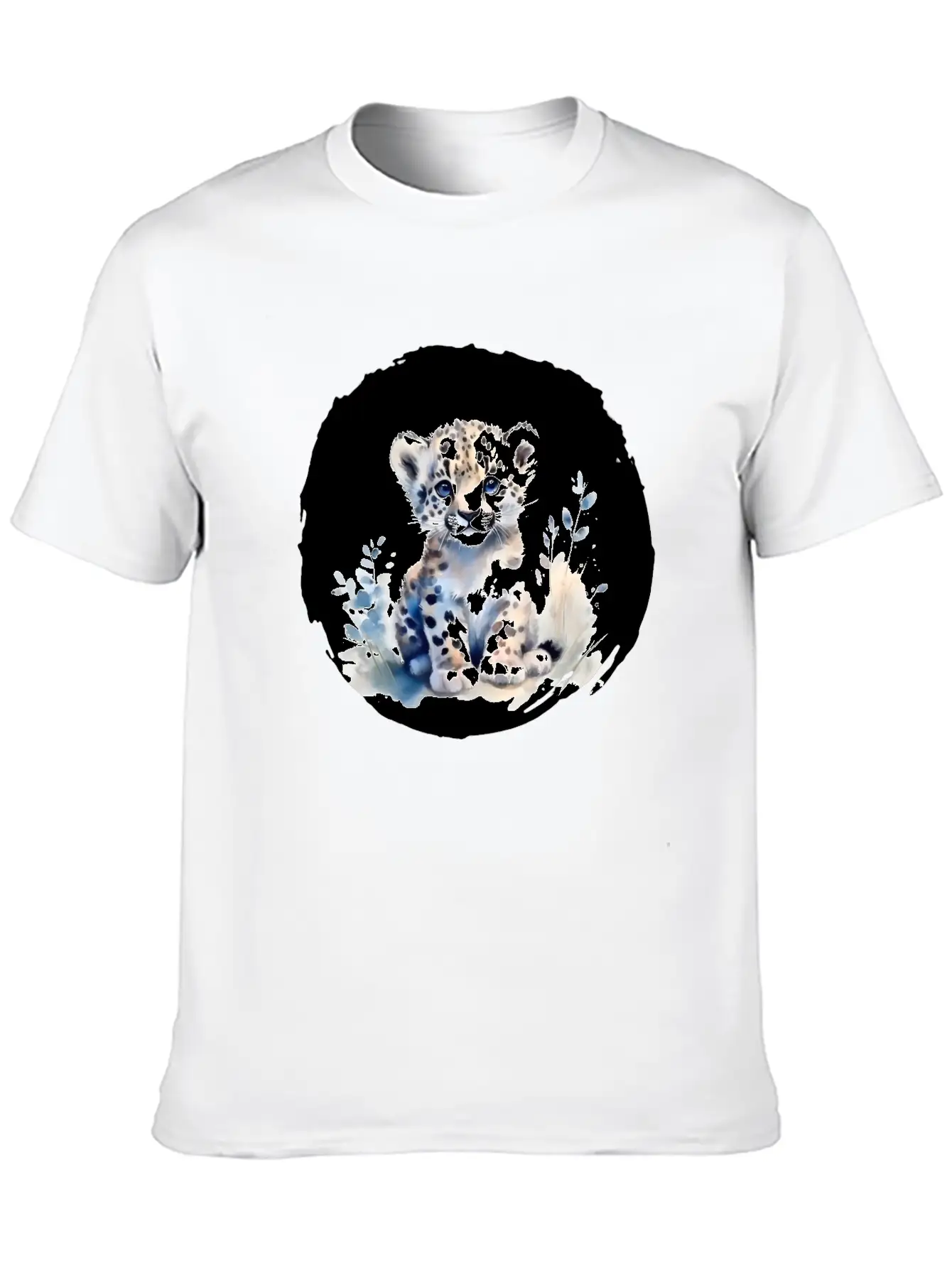 Snowy Leopard Watercolor Timeless Short Sleeve Tee – Comfy And Minimalist Design
