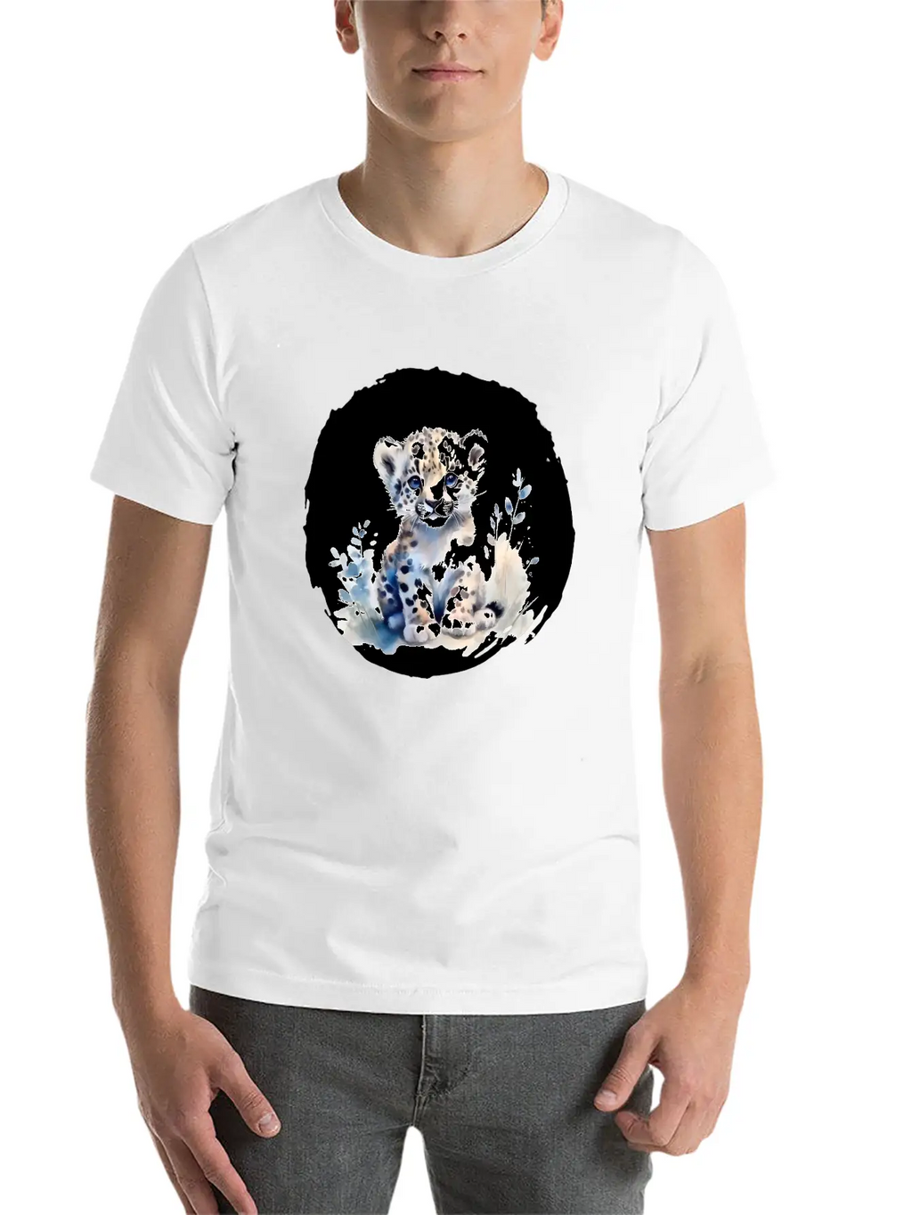 Snowy Leopard Watercolor Timeless Short Sleeve Tee – Comfy And Minimalist Design