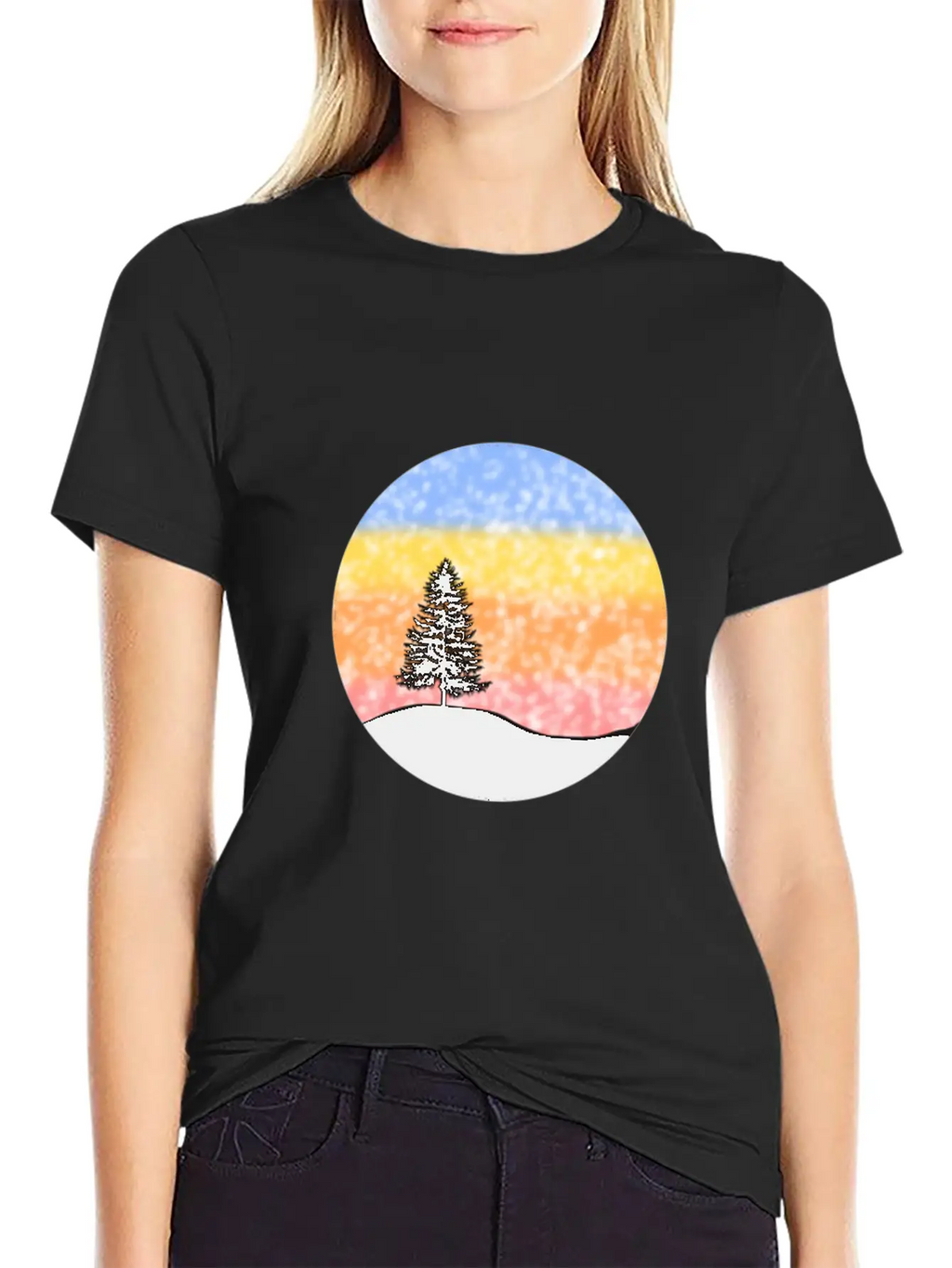 Snowy Sunset Over Hill Relaxed Everyday Tee – Lightweight And Durable Cotton