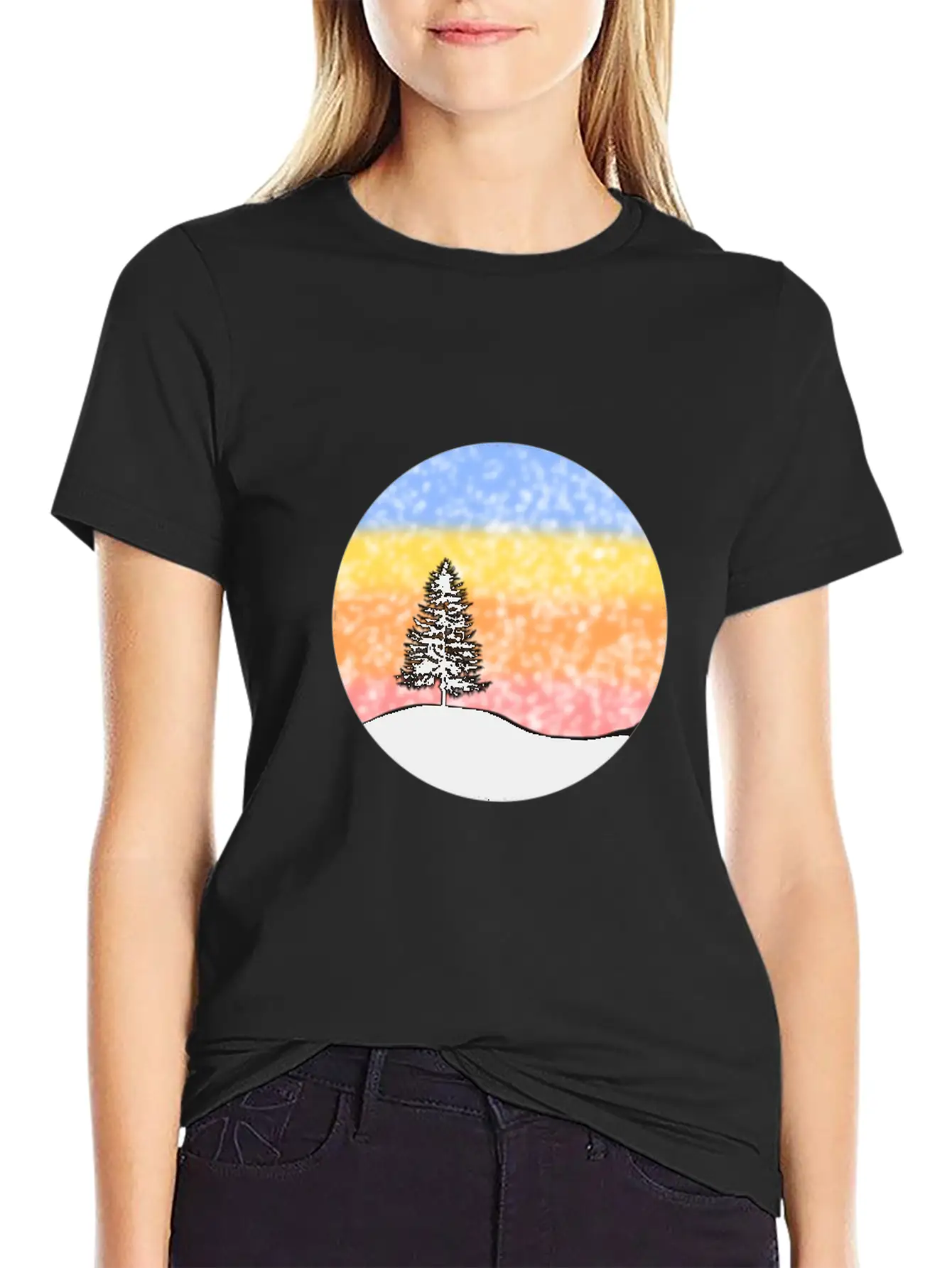 Snowy Sunset Over Hill Relaxed Everyday Tee – Lightweight And Durable Cotton