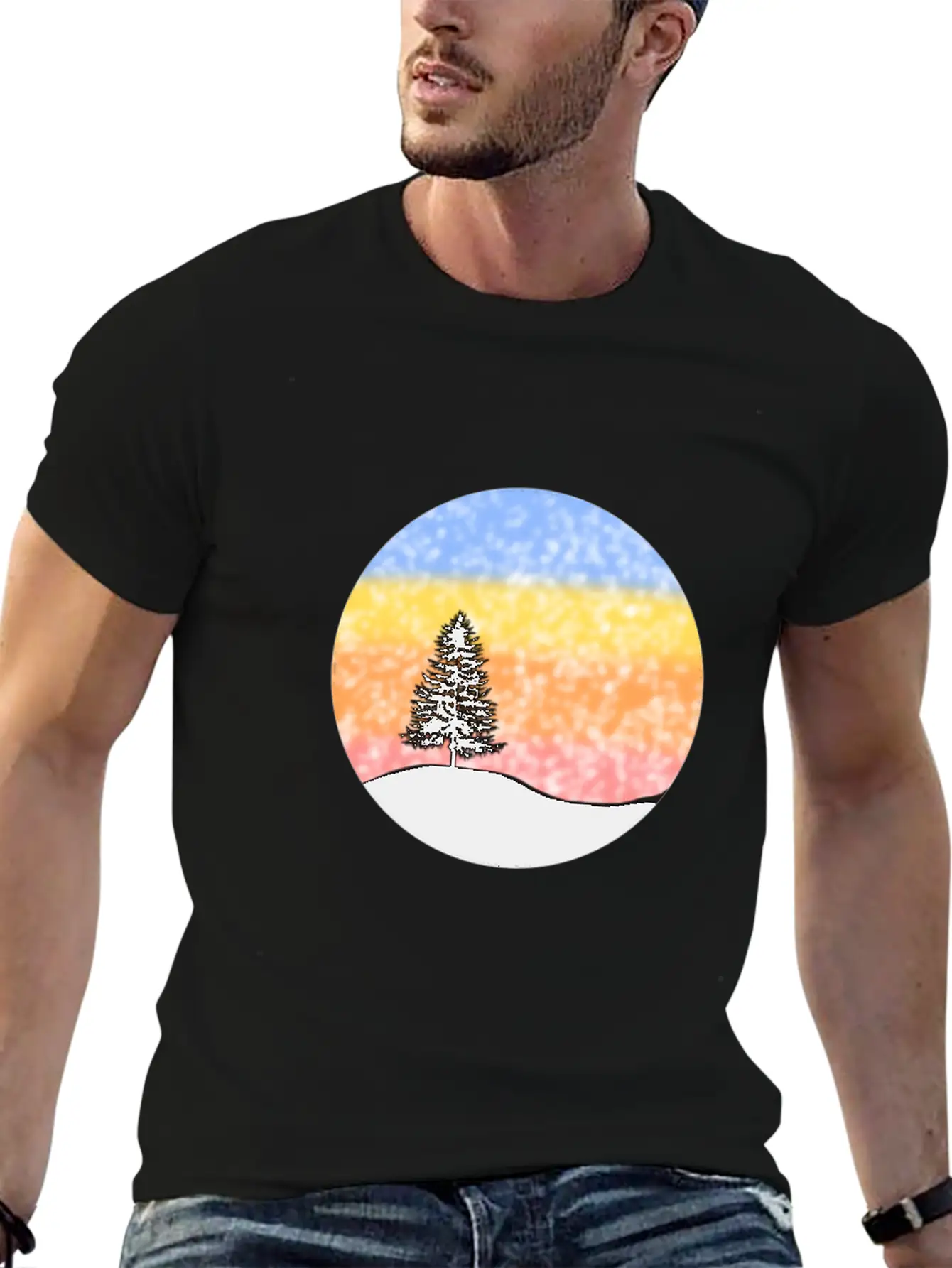 Snowy Sunset Over Hill Relaxed Everyday Tee – Lightweight And Durable Cotton