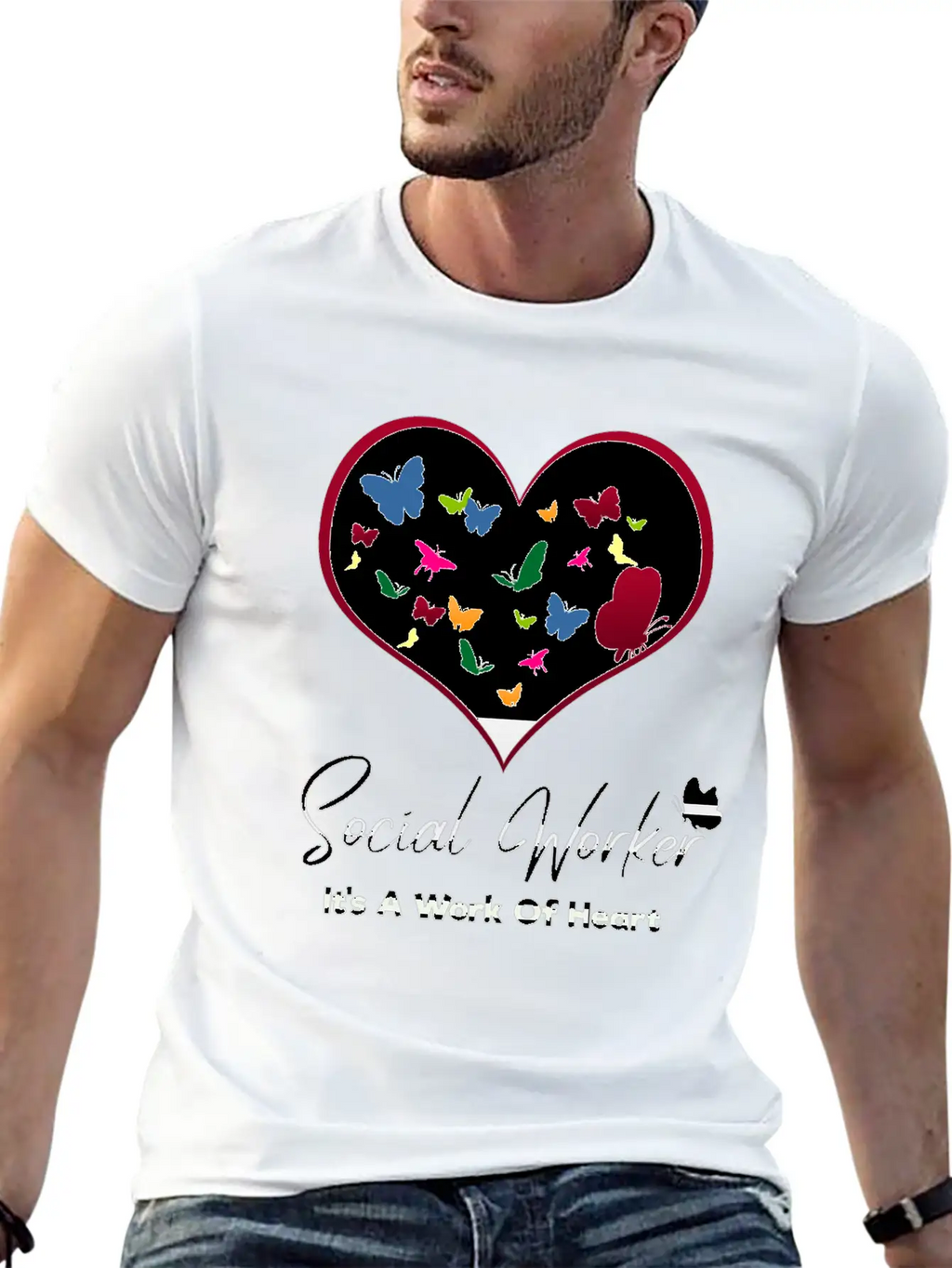 Social Worker It's A Work Of Heart Breathable Graphic T-Shirt – Perfect For Casual Days
