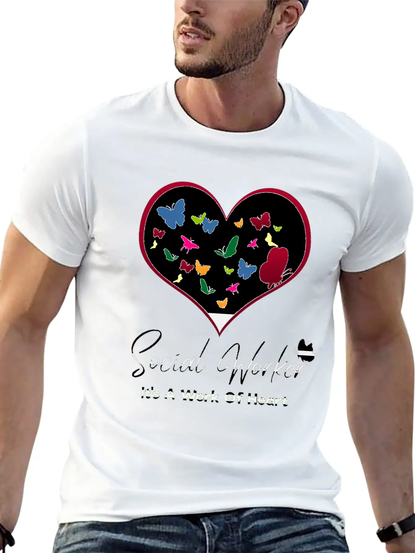 Social Worker It's A Work Of Heart Breathable Graphic T-Shirt – Perfect For Casual Days