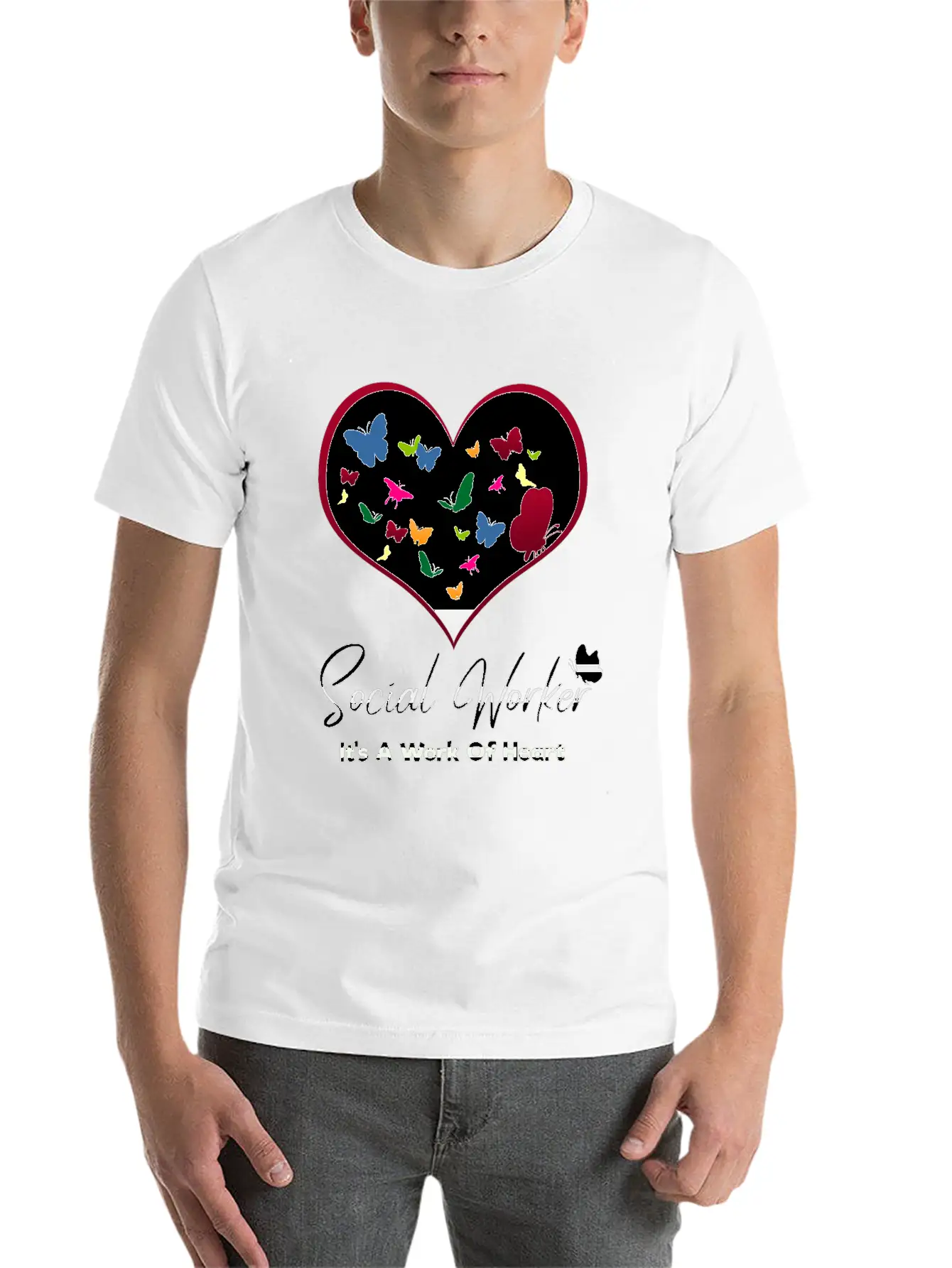 Social Worker It's A Work Of Heart Breathable Graphic T-Shirt – Perfect For Casual Days