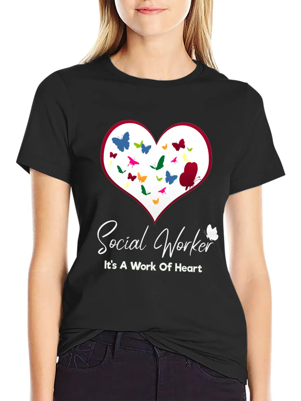 Social Worker It's A Work Of Heart Breathable Graphic T-Shirt – Perfect For Casual Days