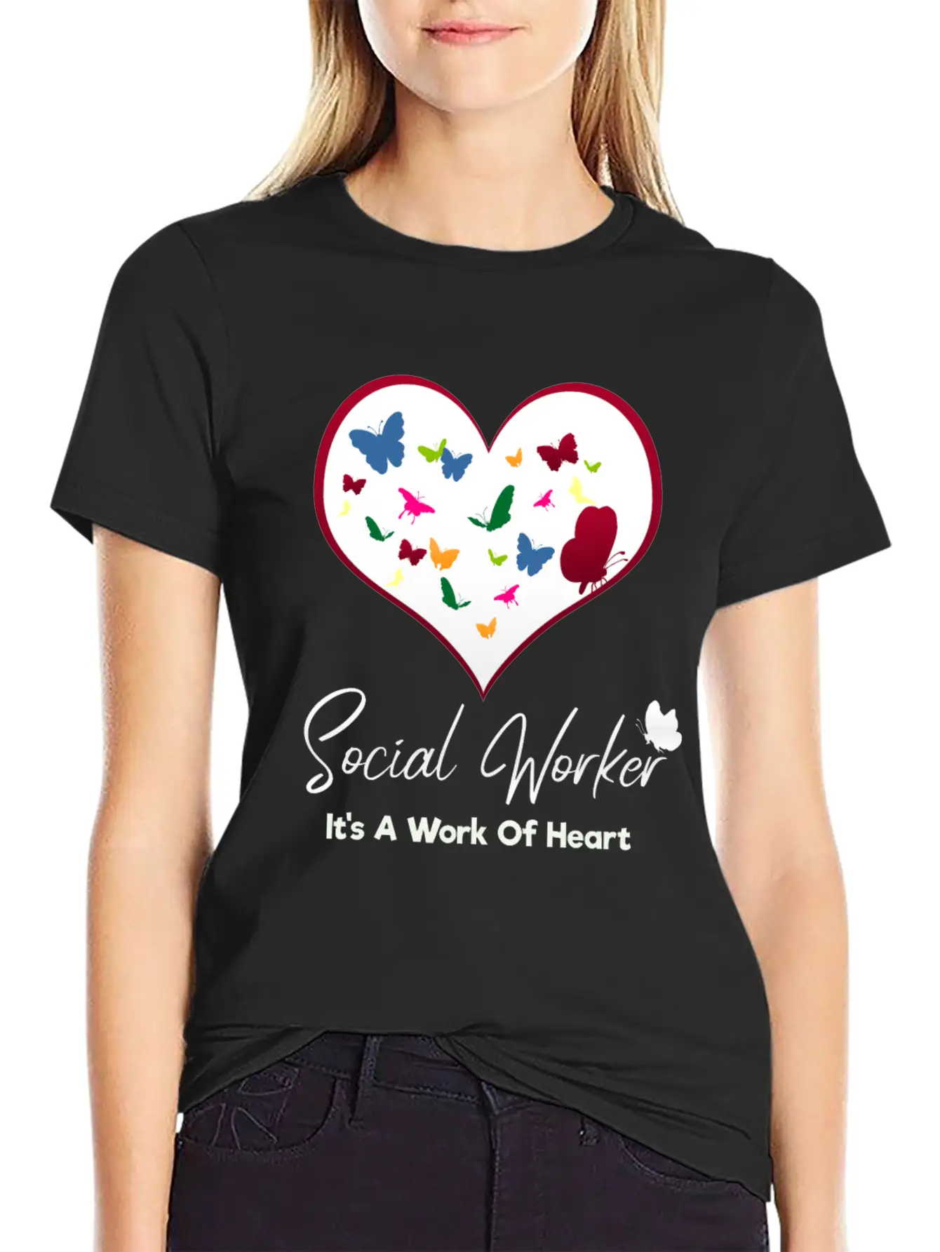 Social Worker It's A Work Of Heart Breathable Graphic T-Shirt – Perfect For Casual Days