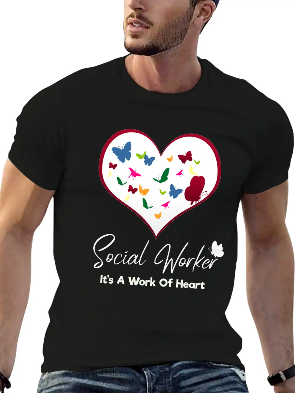 Social Worker It's A Work Of Heart Breathable Graphic T-Shirt – Perfect For Casual Days