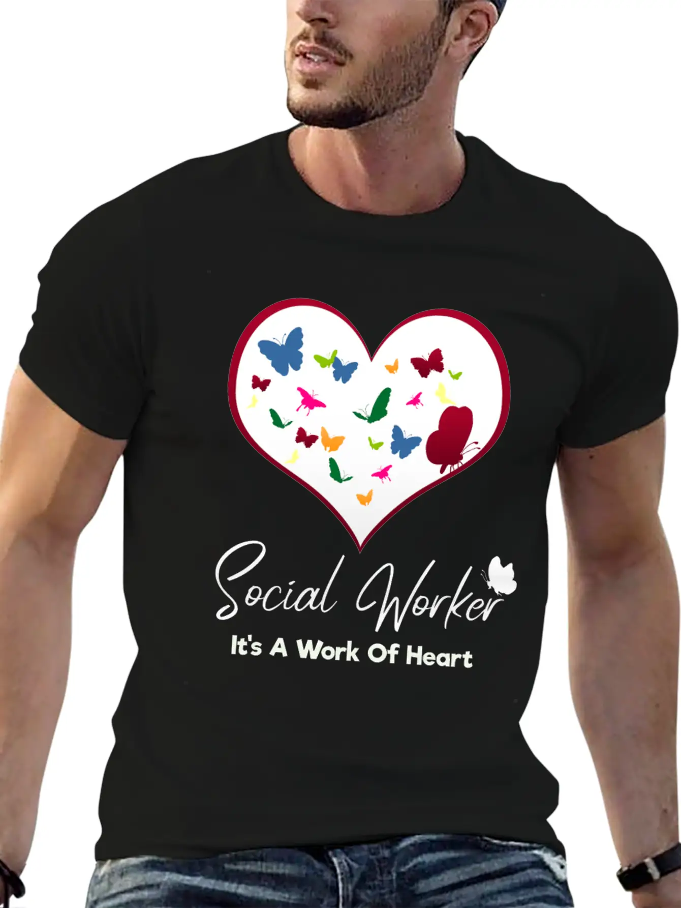 Social Worker It's A Work Of Heart Breathable Graphic T-Shirt – Perfect For Casual Days