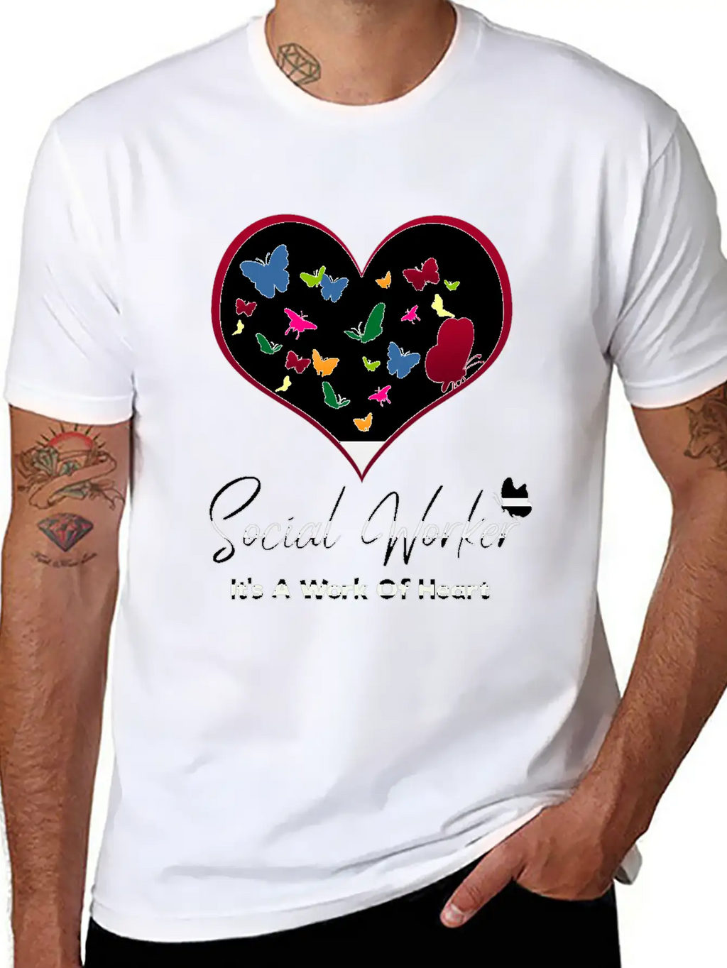 Social Worker It's A Work Of Heart Breathable Graphic T-Shirt – Perfect For Casual Days