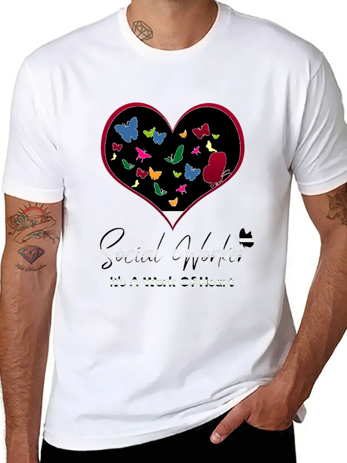 Social Worker It's A Work Of Heart Breathable Graphic T-Shirt – Perfect For Casual Days