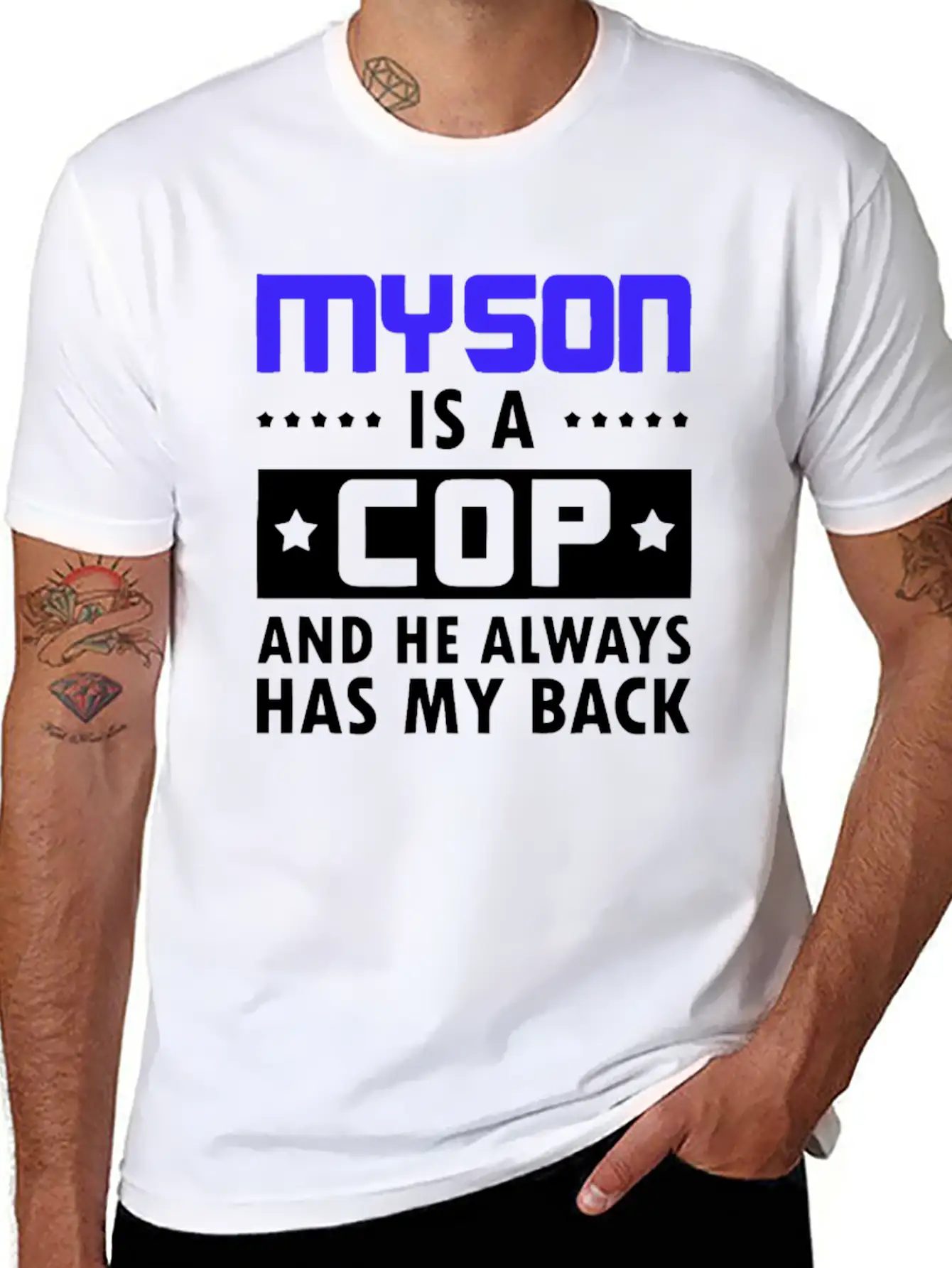 Sons Cop He Has Back Police Officer Stylish Everyday T-Shirt – Unisex Basic Cotton Tee