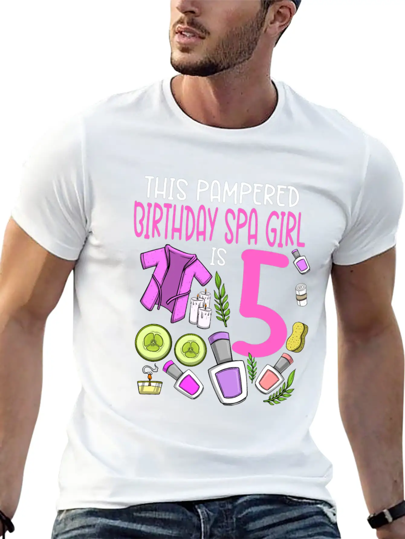 Spa Birthday For Girls 5th Spa Birthday Party Stylish Everyday T-Shirt – Unisex Basic Cotton Tee