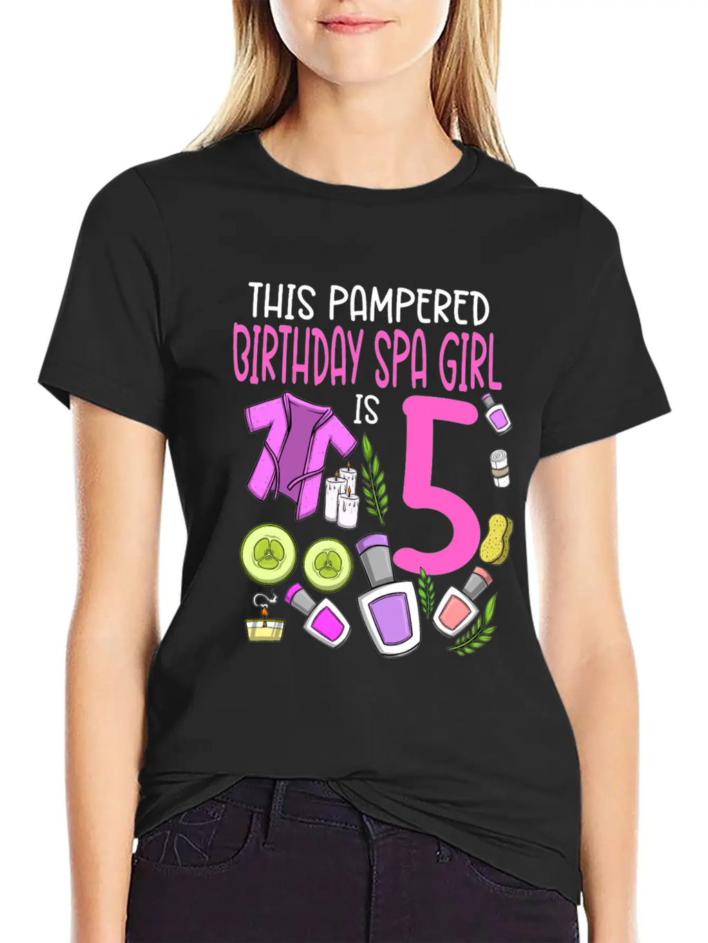Spa Birthday For Girls 5th Spa Birthday Party Stylish Everyday T-Shirt – Unisex Basic Cotton Tee