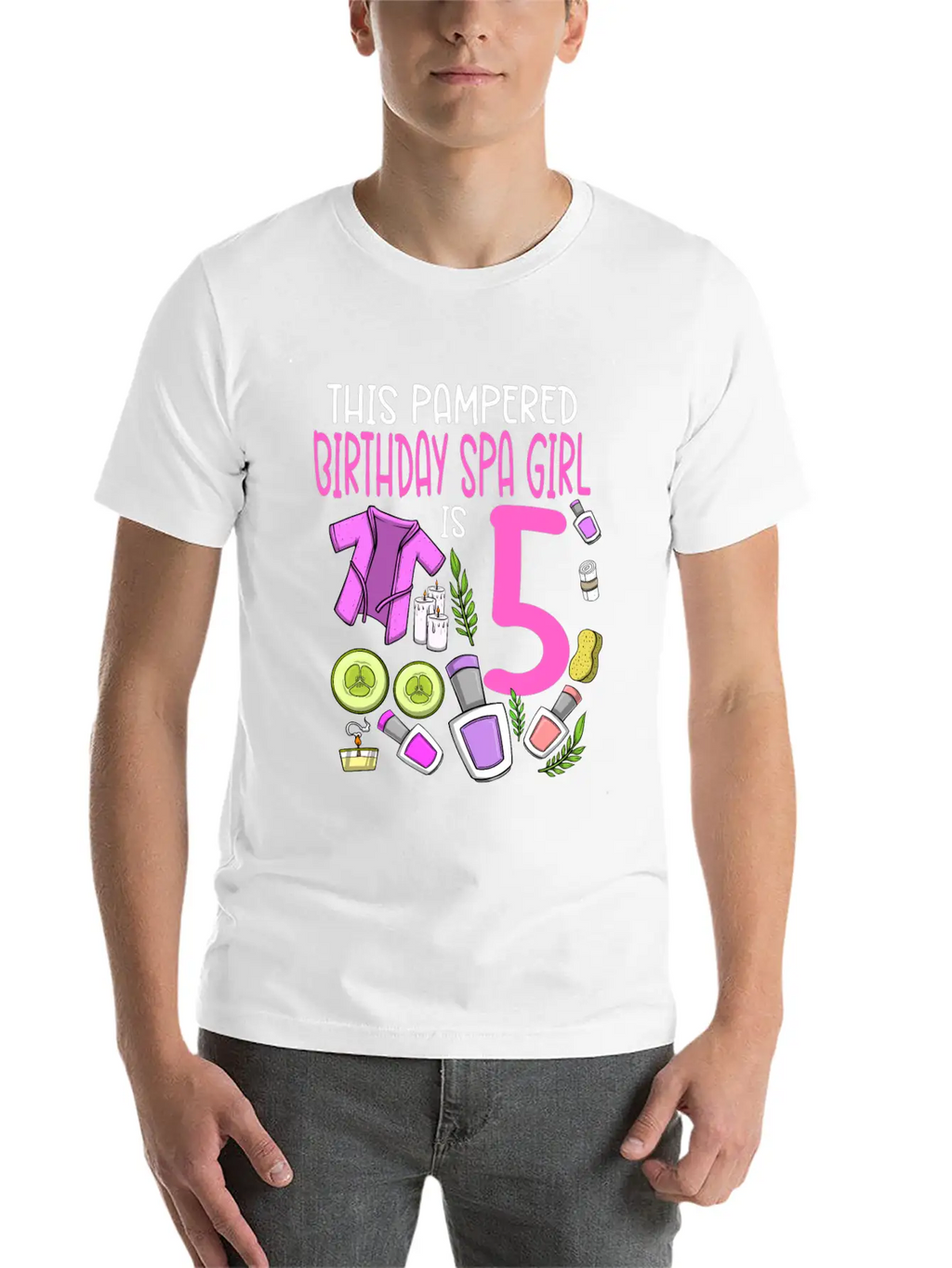 Spa Birthday For Girls 5th Spa Birthday Party Stylish Everyday T-Shirt – Unisex Basic Cotton Tee