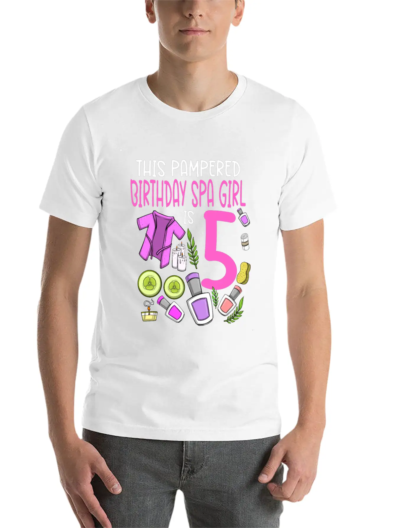 Spa Birthday For Girls 5th Spa Birthday Party Stylish Everyday T-Shirt – Unisex Basic Cotton Tee