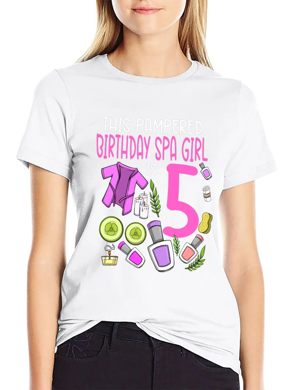 Spa Birthday For Girls 5th Spa Birthday Party Stylish Everyday T-Shirt – Unisex Basic Cotton Tee