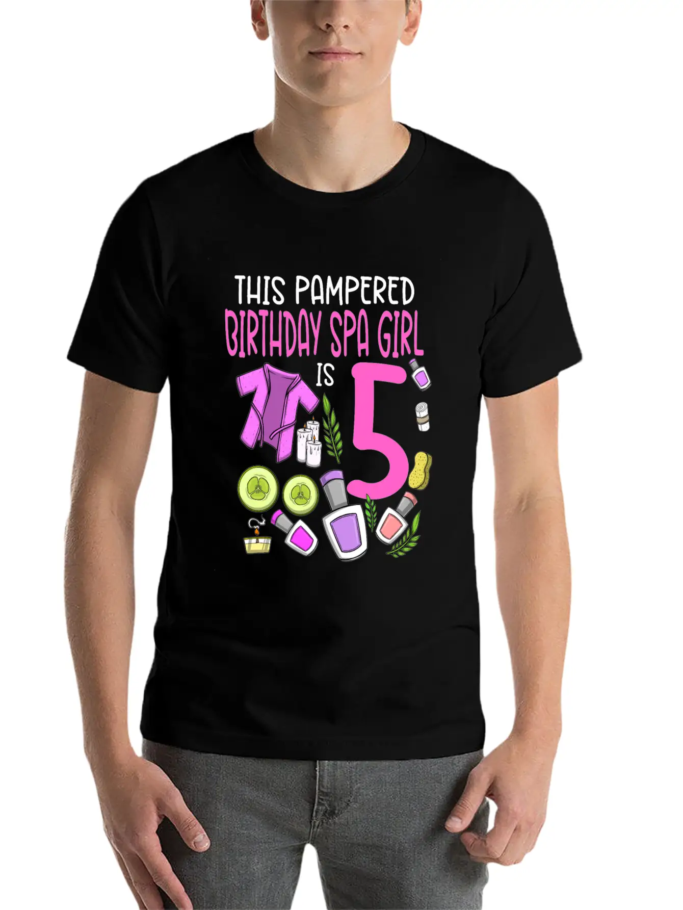Spa Birthday For Girls 5th Spa Birthday Party Stylish Everyday T-Shirt – Unisex Basic Cotton Tee