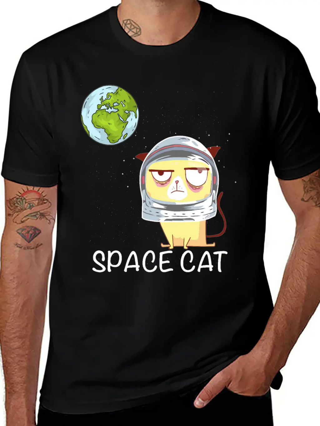 Space Cat Breathable Graphic T-Shirt – Perfect For Casual Days