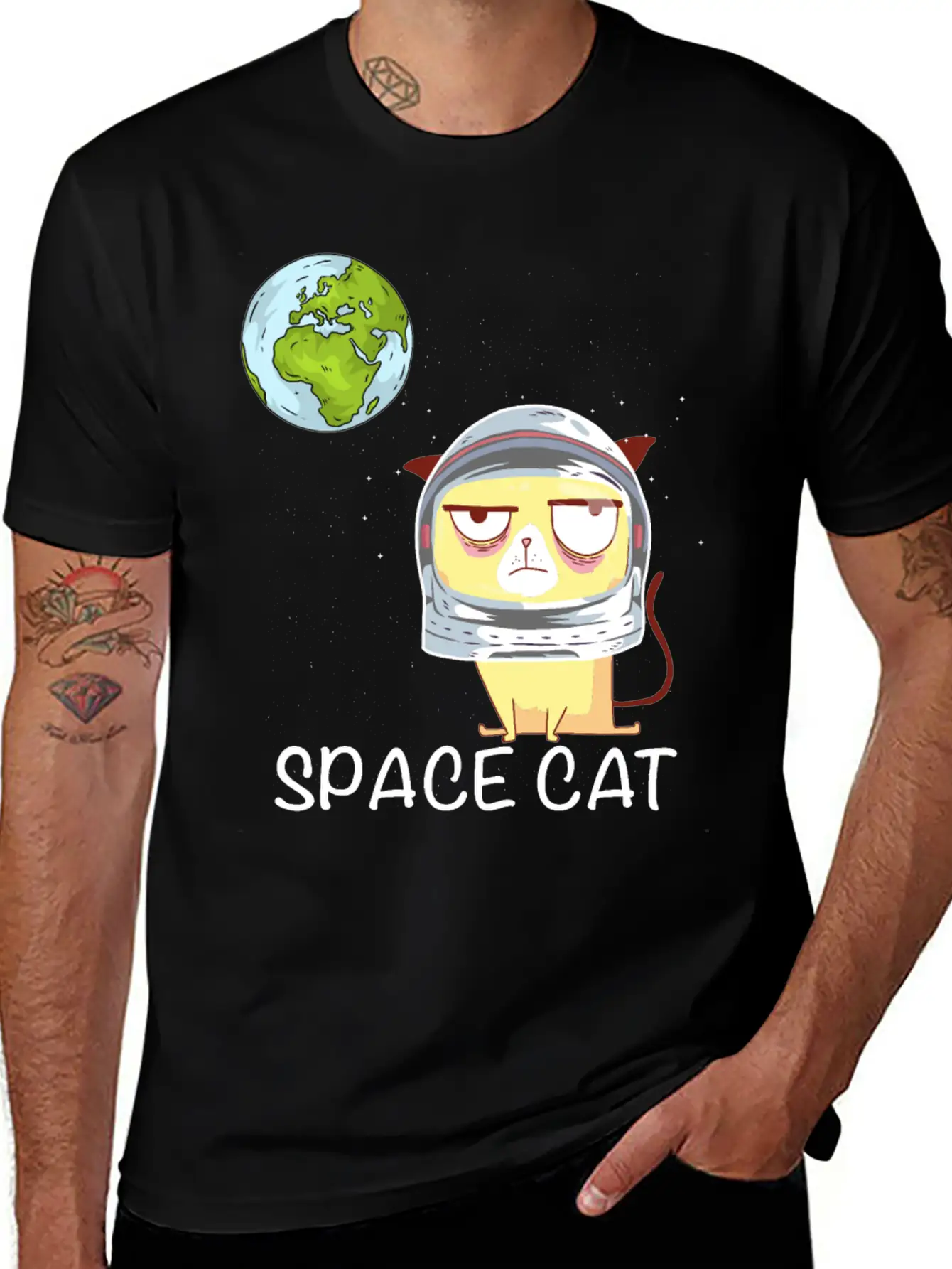 Space Cat Breathable Graphic T-Shirt – Perfect For Casual Days