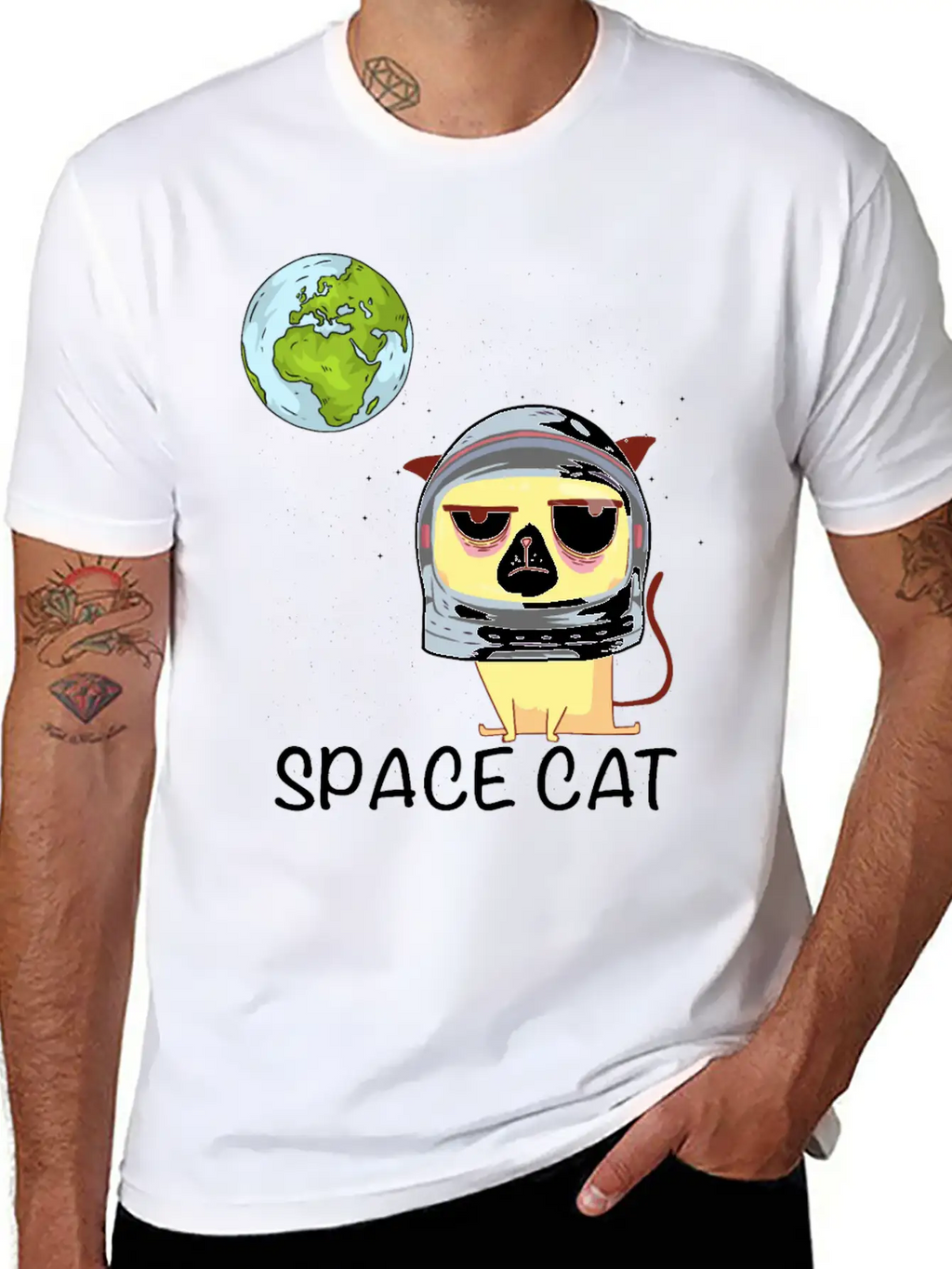 Space Cat Breathable Graphic T-Shirt – Perfect For Casual Days