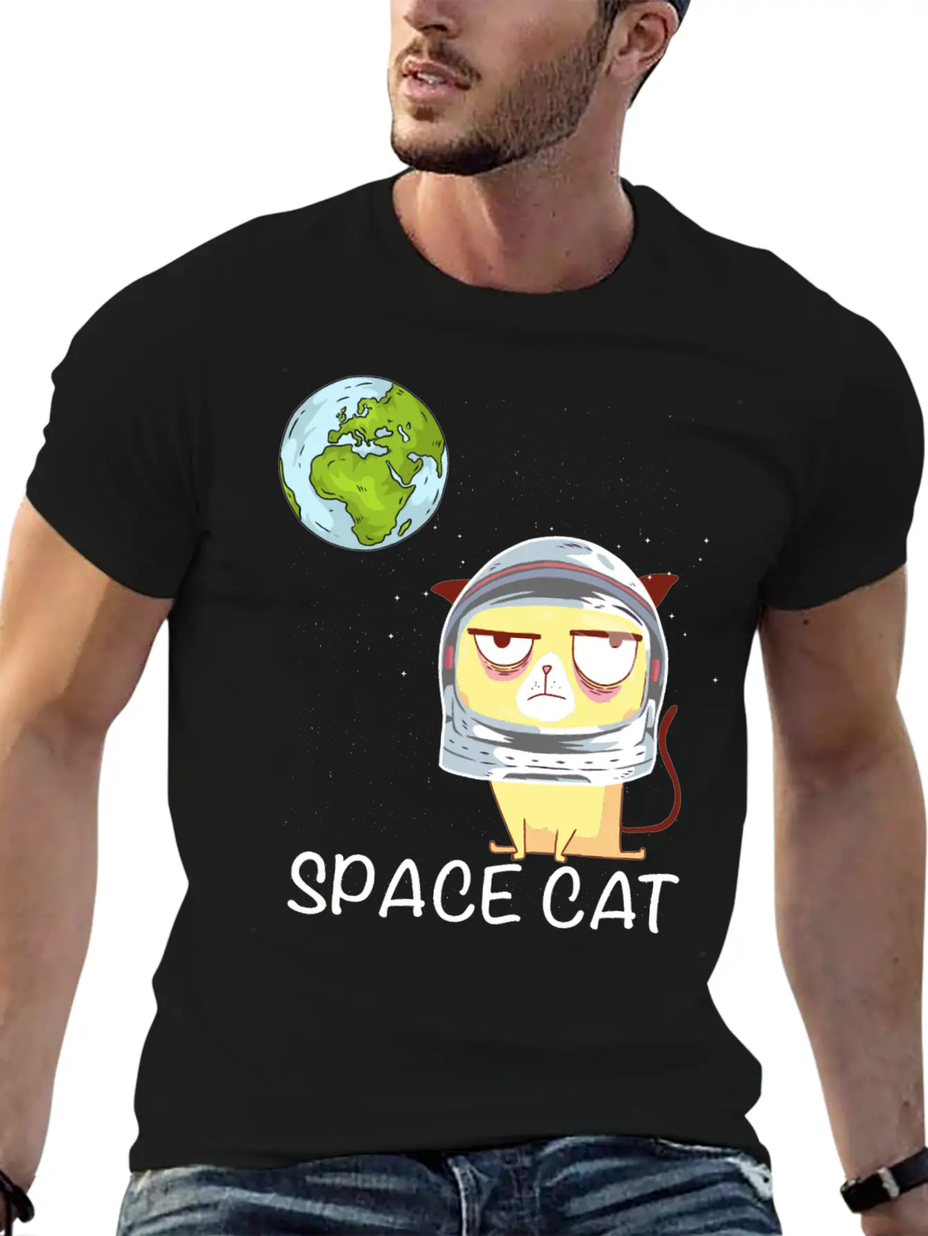 Space Cat Breathable Graphic T-Shirt – Perfect For Casual Days
