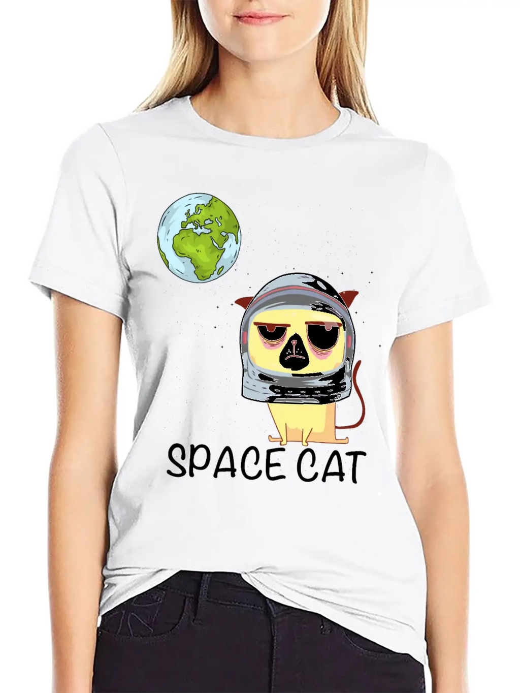 Space Cat Breathable Graphic T-Shirt – Perfect For Casual Days