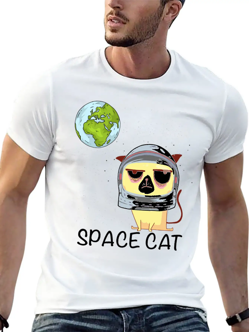 Space Cat Breathable Graphic T-Shirt – Perfect For Casual Days