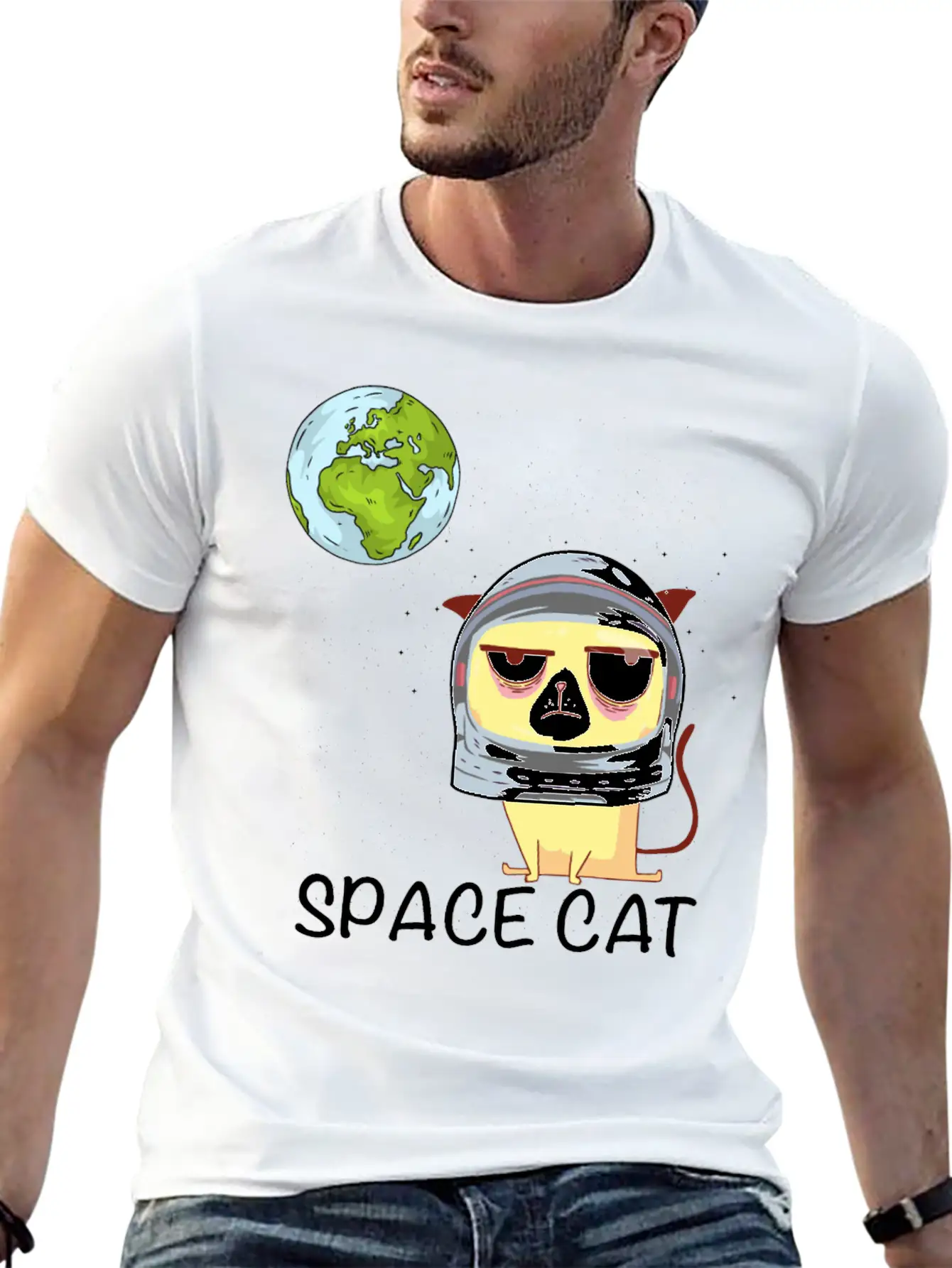 Space Cat Breathable Graphic T-Shirt – Perfect For Casual Days