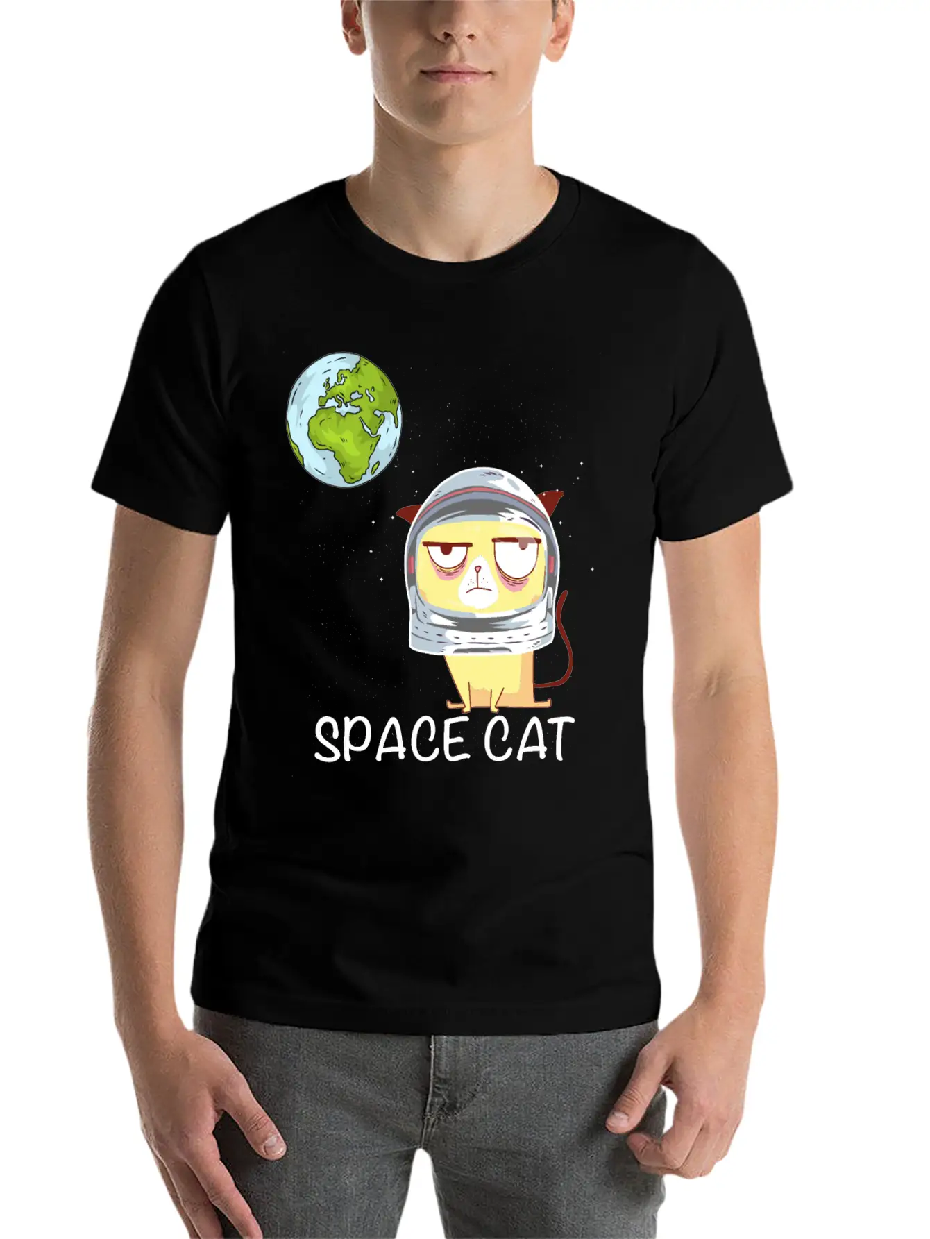 Space Cat Breathable Graphic T-Shirt – Perfect For Casual Days