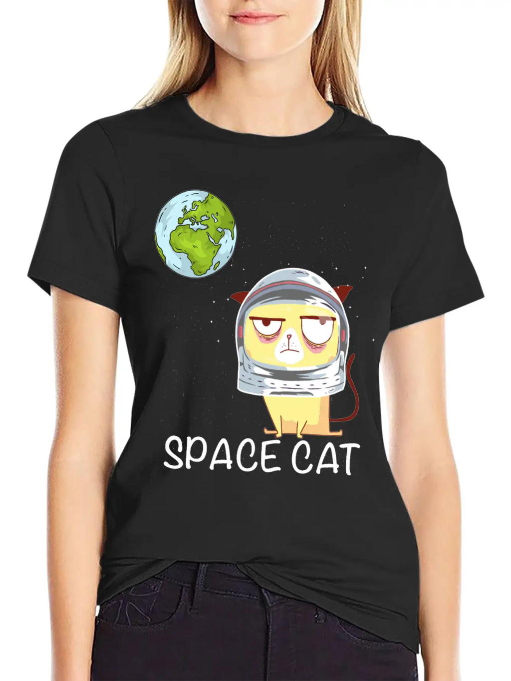 Space Cat Breathable Graphic T-Shirt – Perfect For Casual Days