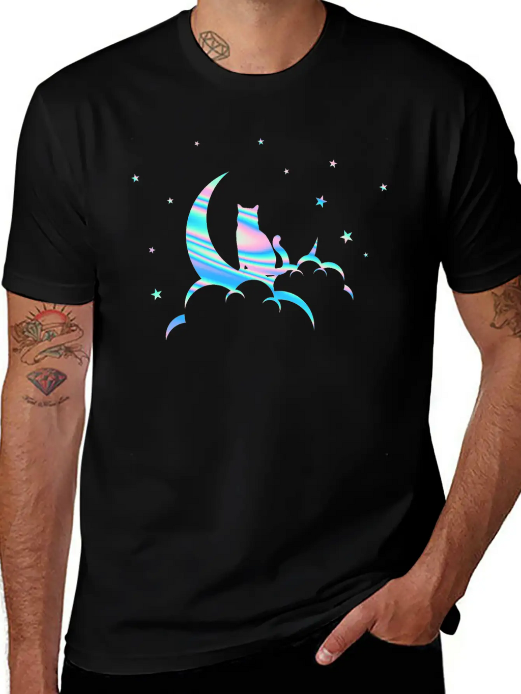 Space Pastel Cat Moon Essential Unisex Summer Tee – Soft Cotton Casual Fit