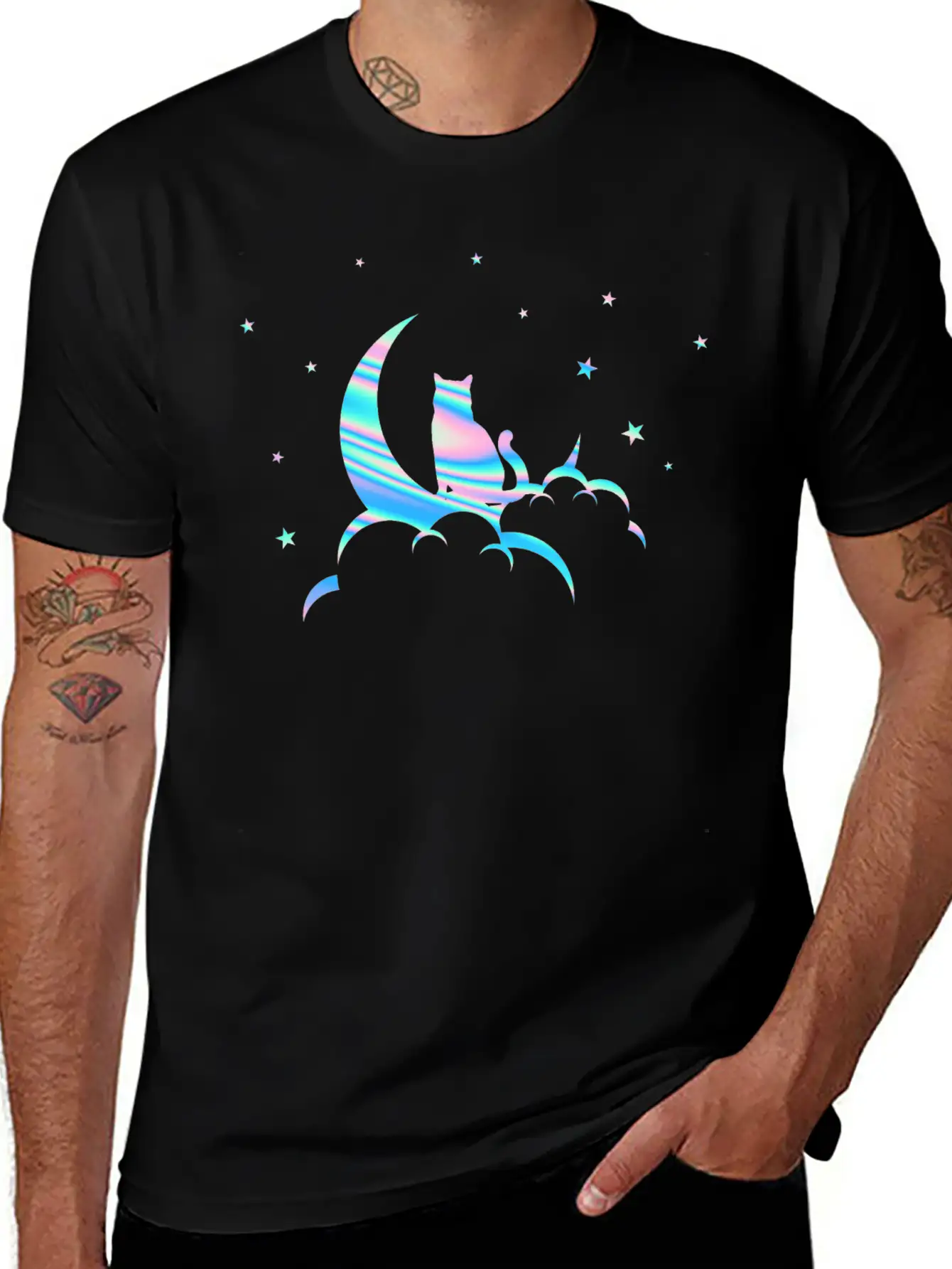 Space Pastel Cat Moon Essential Unisex Summer Tee – Soft Cotton Casual Fit
