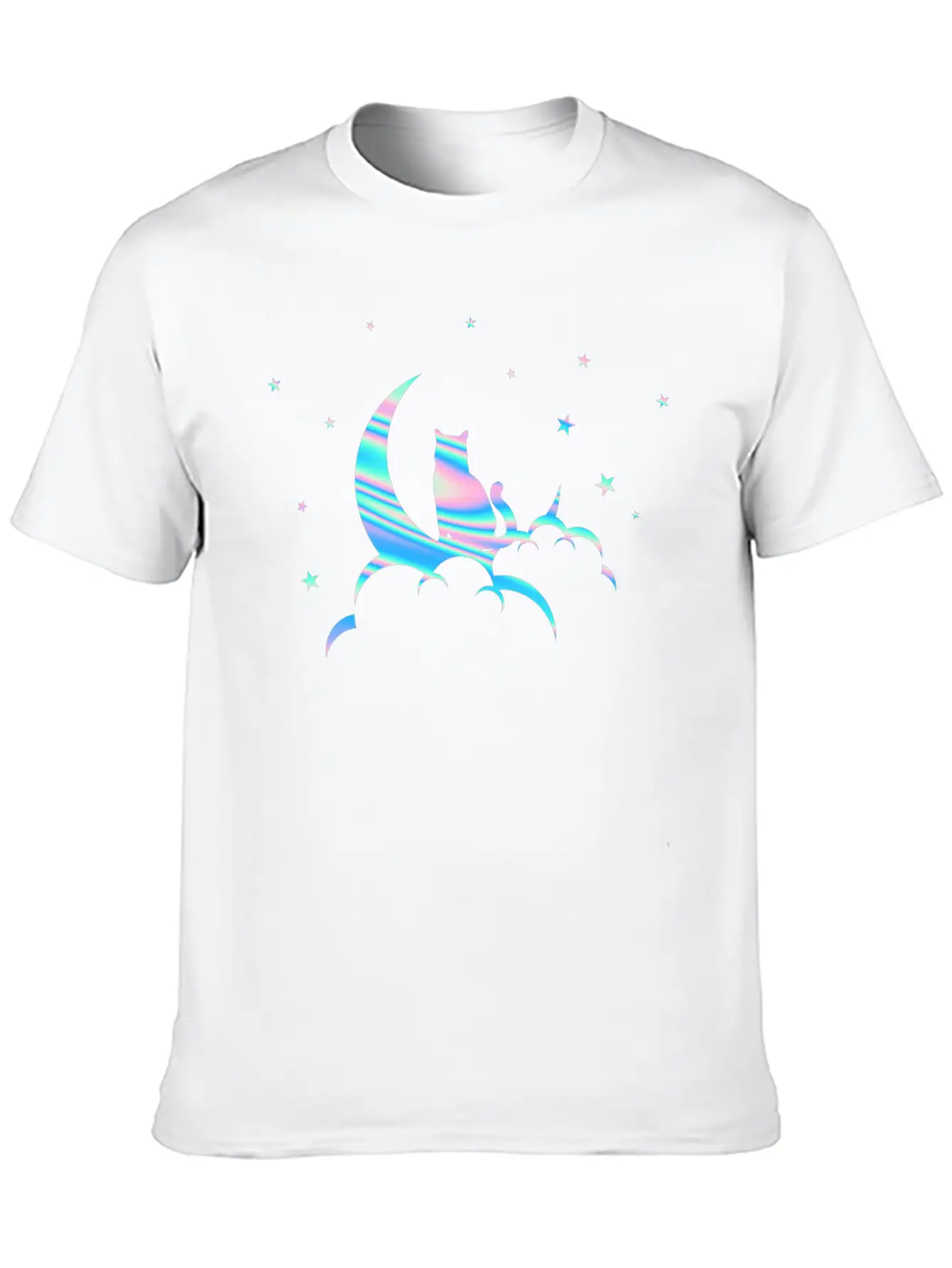 Space Pastel Cat Moon Essential Unisex Summer Tee – Soft Cotton Casual Fit
