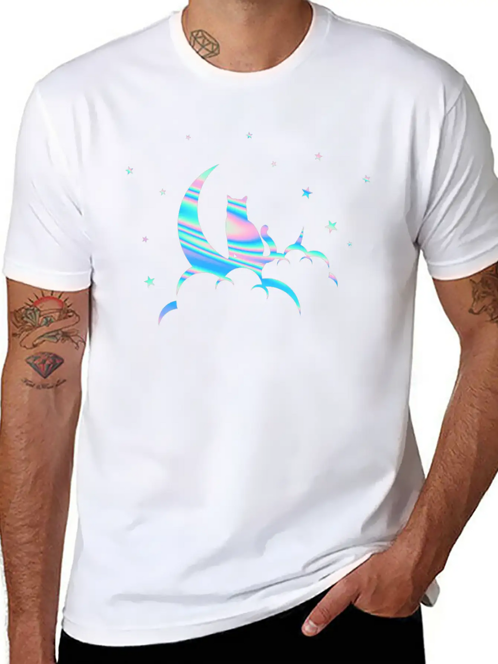 Space Pastel Cat Moon Essential Unisex Summer Tee – Soft Cotton Casual Fit