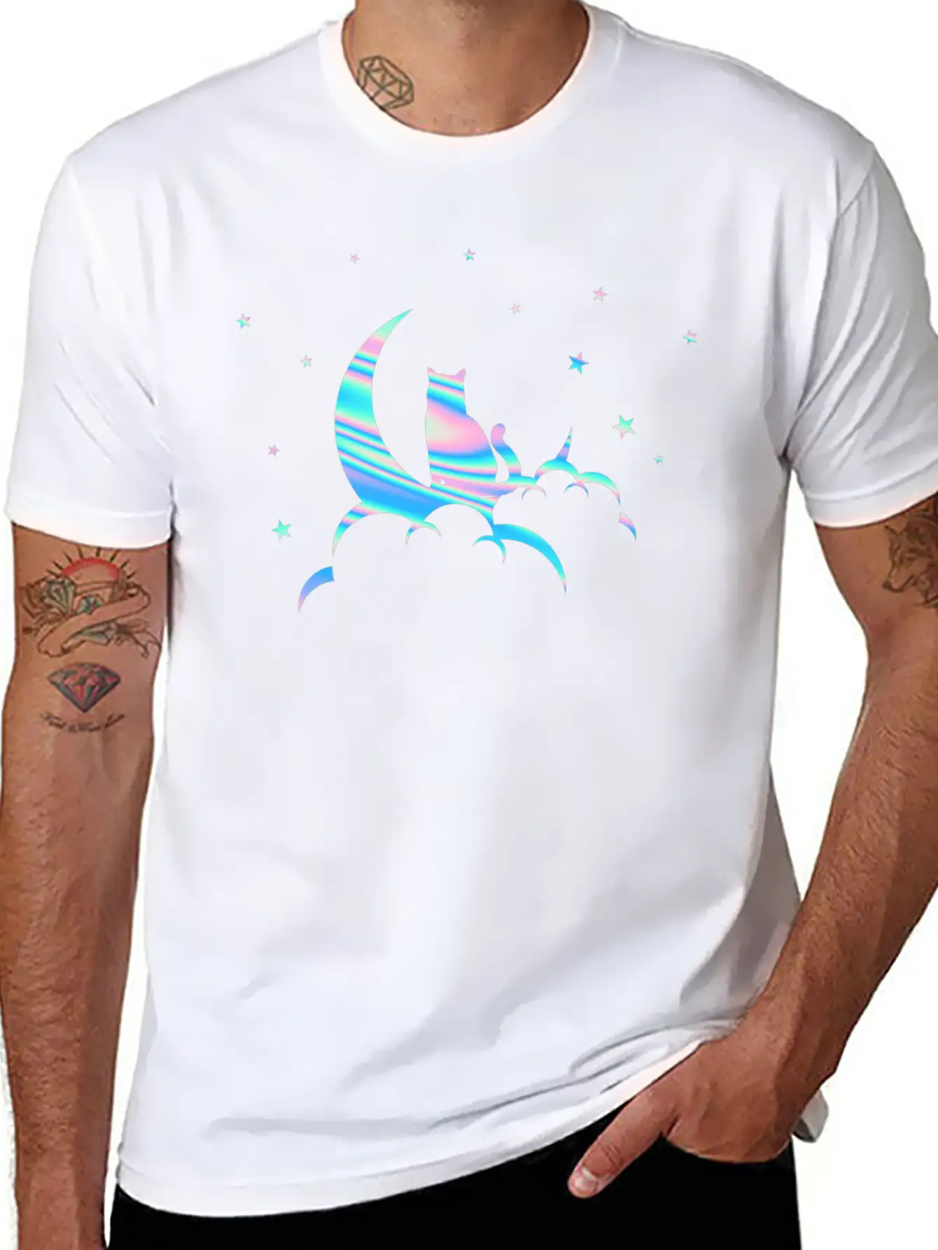 Space Pastel Cat Moon Essential Unisex Summer Tee – Soft Cotton Casual Fit