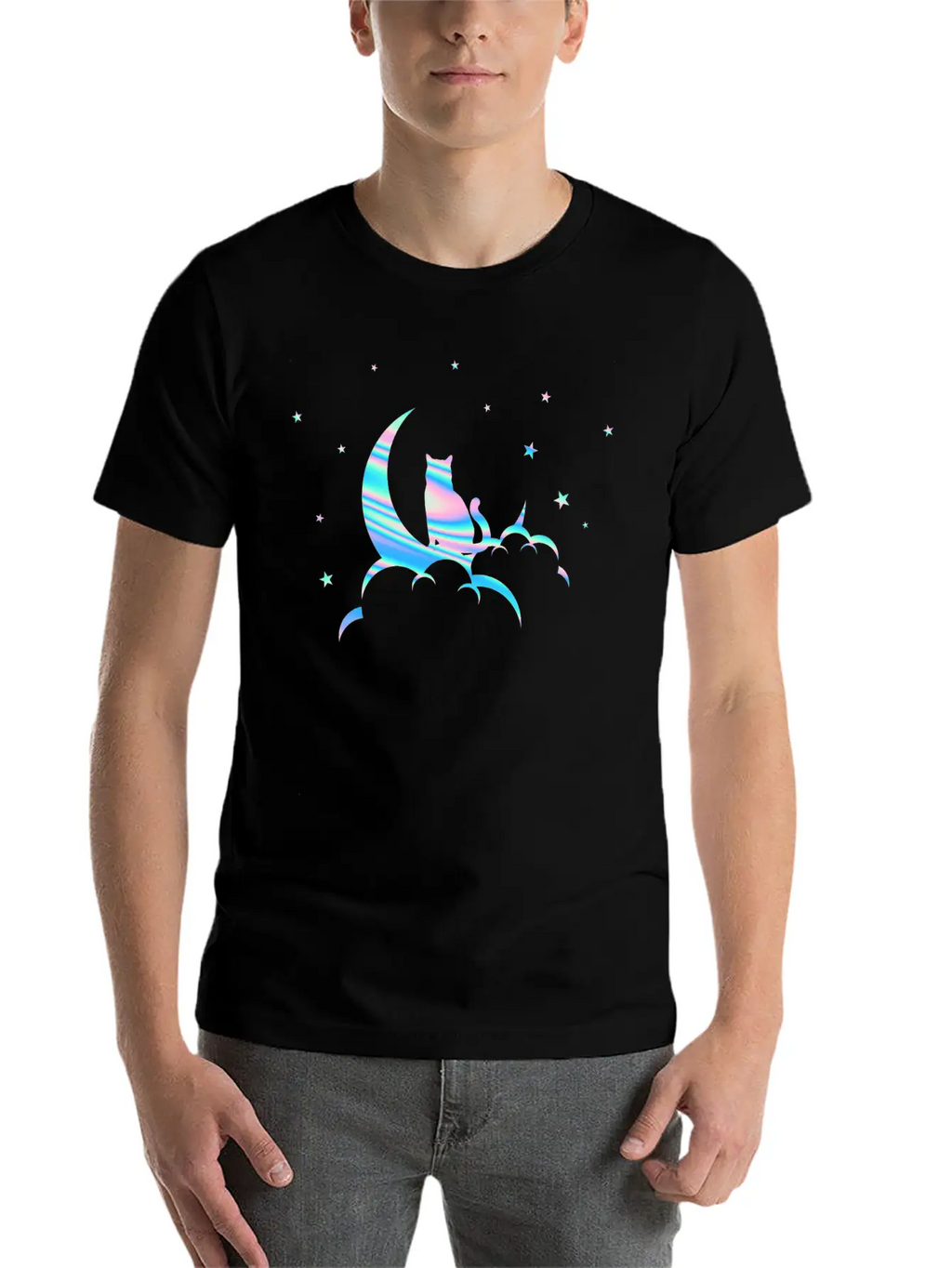 Space Pastel Cat Moon Essential Unisex Summer Tee – Soft Cotton Casual Fit